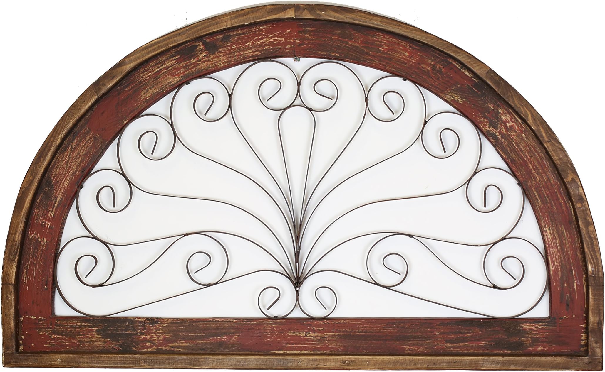 Half Moon Arch Rustic Architectural Wall Garden Window-Wood & Iron-Red