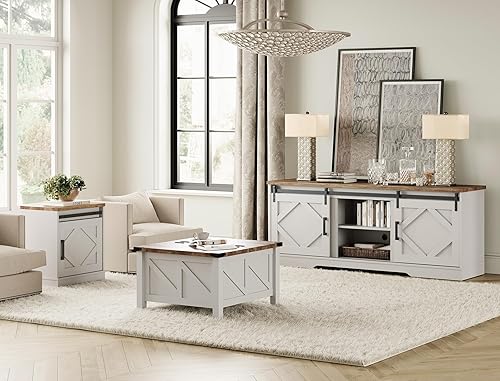 Miniatura 5 de WAMPAT Soporte de TV de granja, moderno centro de entretenimiento con puerta corrediza de granero para televisores de hasta 75 pulgadas, consola