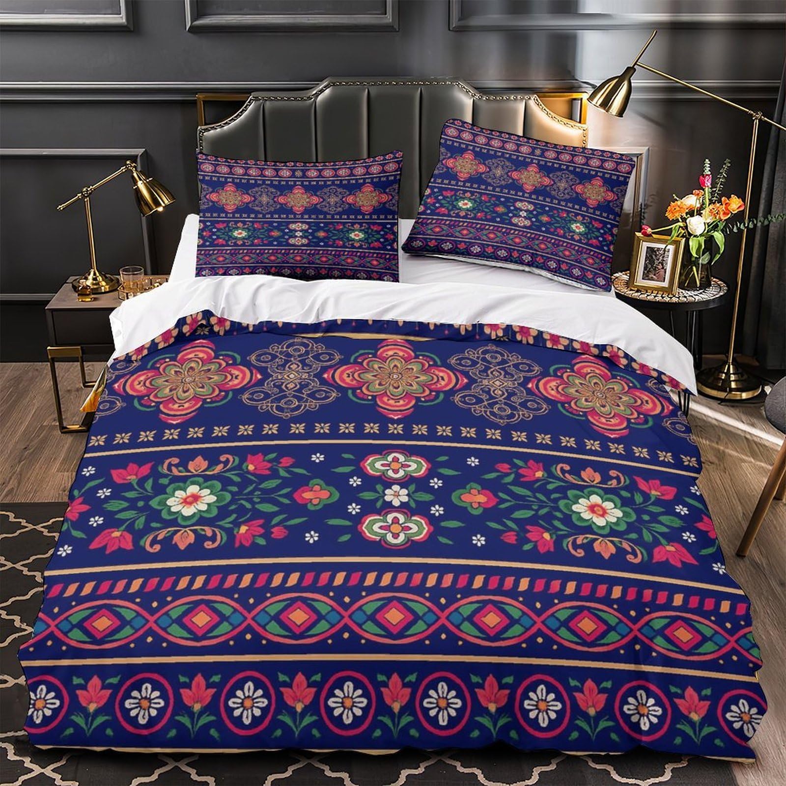 Parure de lit motif bohème 140x200 pour ado avec housse de couette en microfibre