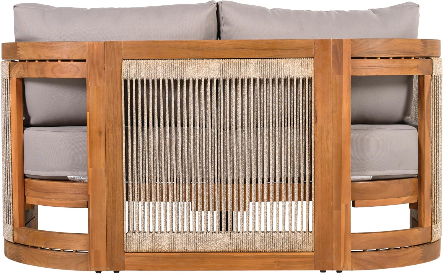 Merax 4-Piece Patio Premium Acacia Wood Outdoor Furniture Set,All Weather Curved Tub Design with Woven Rope Accents Loveseat Chairs and Table for Backyard, Balcony and Deck,Teak+Grey