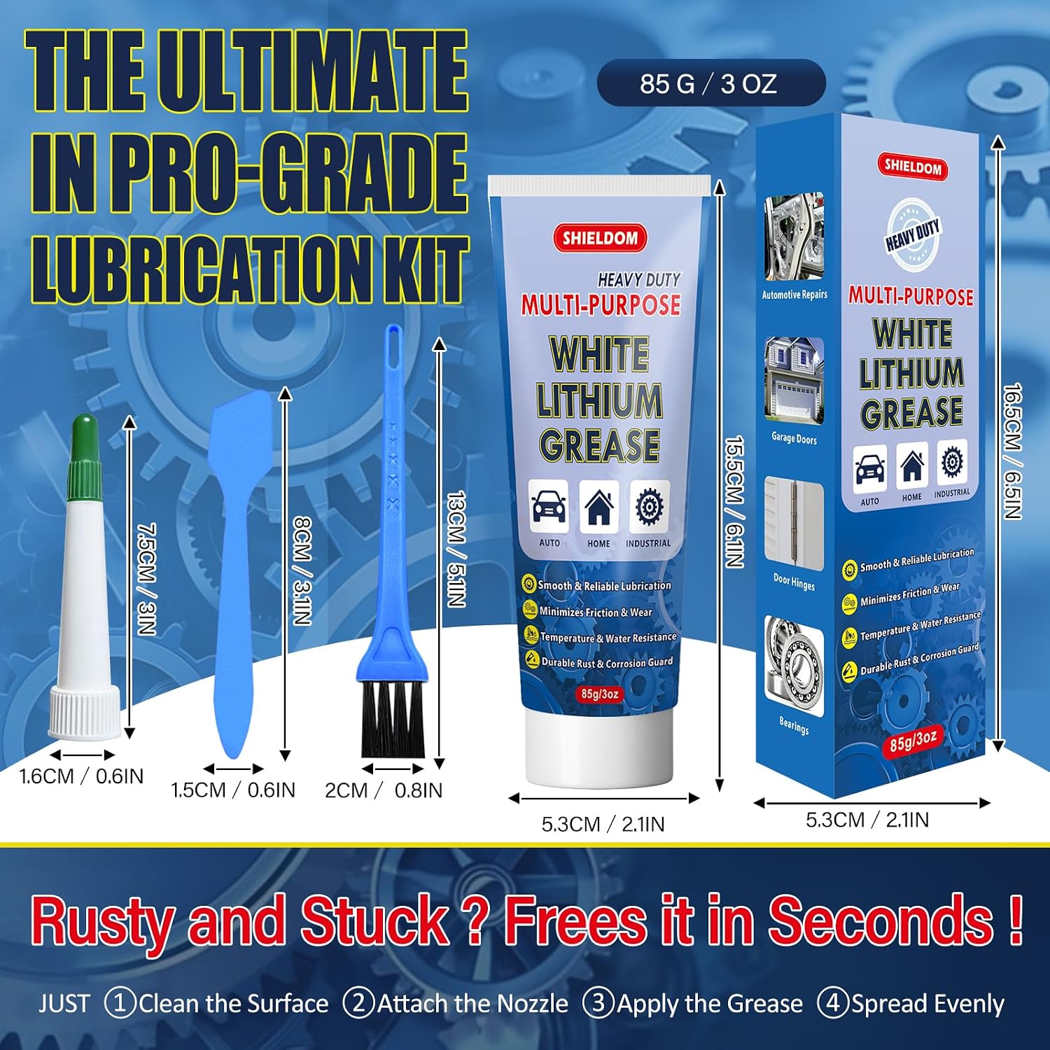 SHIELDOM White Lithium Grease Multi-Purpose Grease Waterproof Lubricant for Hinges, Bearings, Gears, Track Rail, Ideal for Marine, Automotive, Industrial & Household 3oz/85g