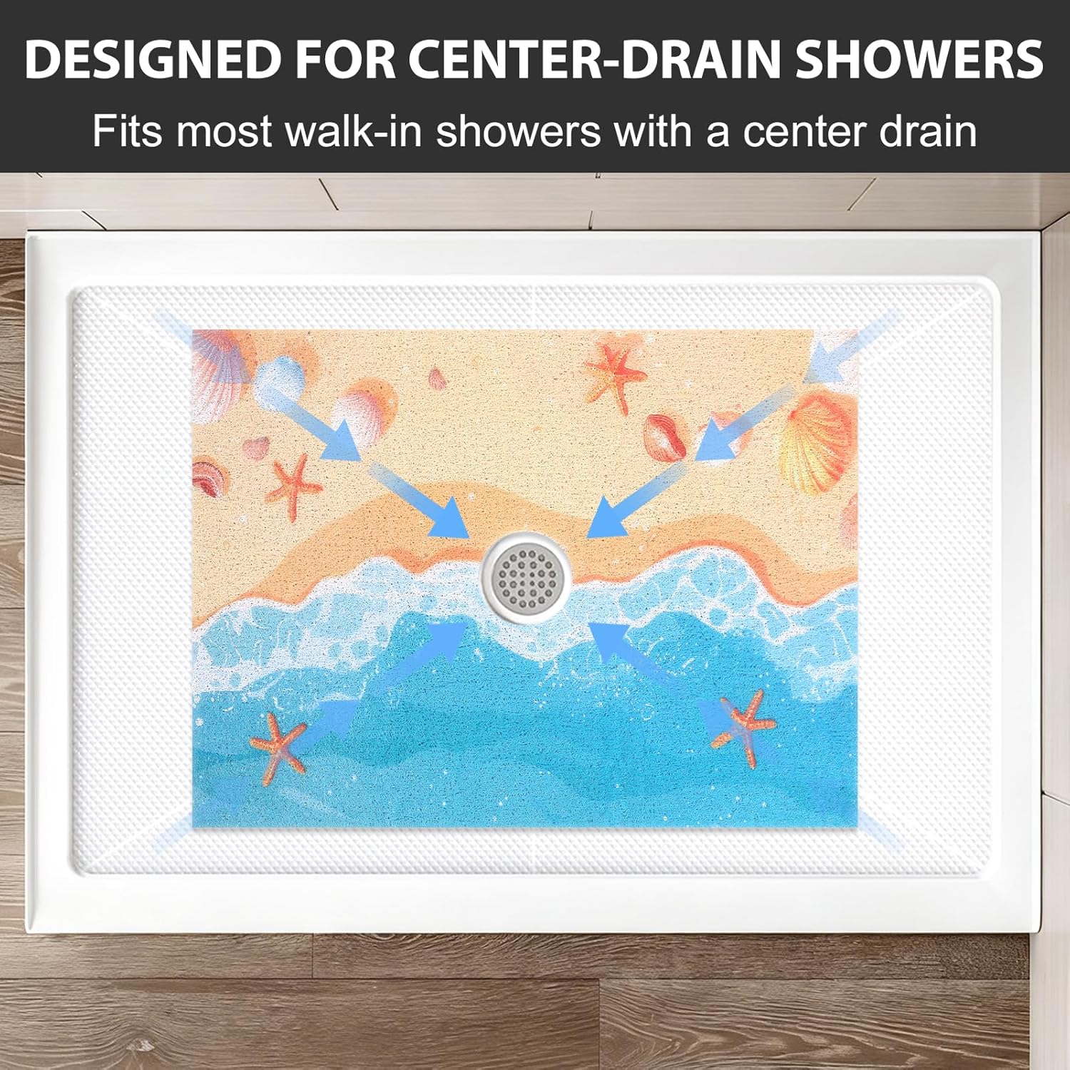 Non Slip Shower Mat: 32x24 Inch Extra Large Shower Mats for Inside Shower with Drain Hole in Middle - Soft PVC Loofah Anti Slip Shower Floor Mat for Standing and Walk-in Shower, Quick Drying - Image 8