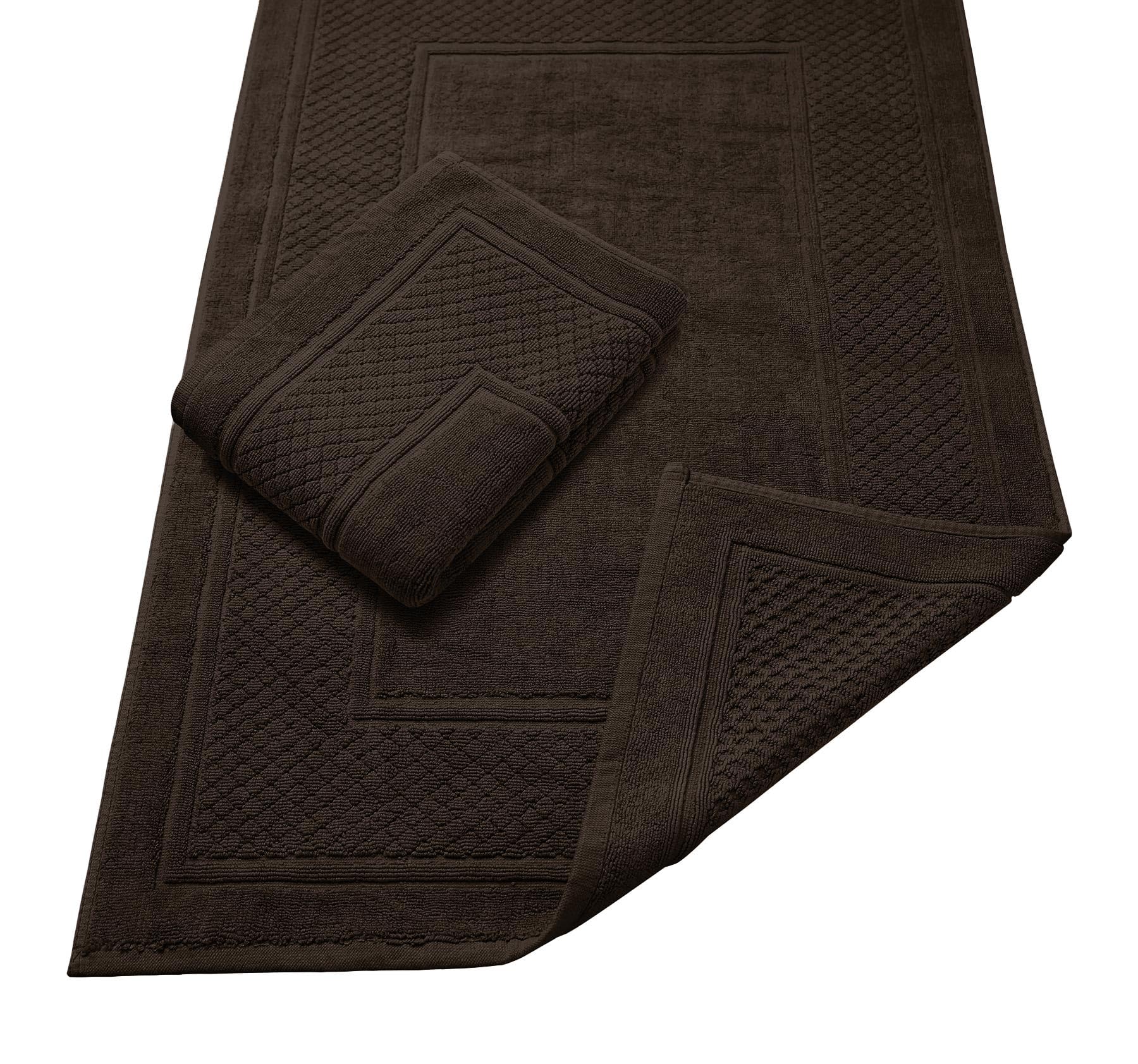 Avalon Towels Brown Bath Mat - 100% Cotton Set of 2 Absorbent Bathmat - Bathroom Mats Quick Dry Bath Mats for Bathrooms (22x34 Inches)