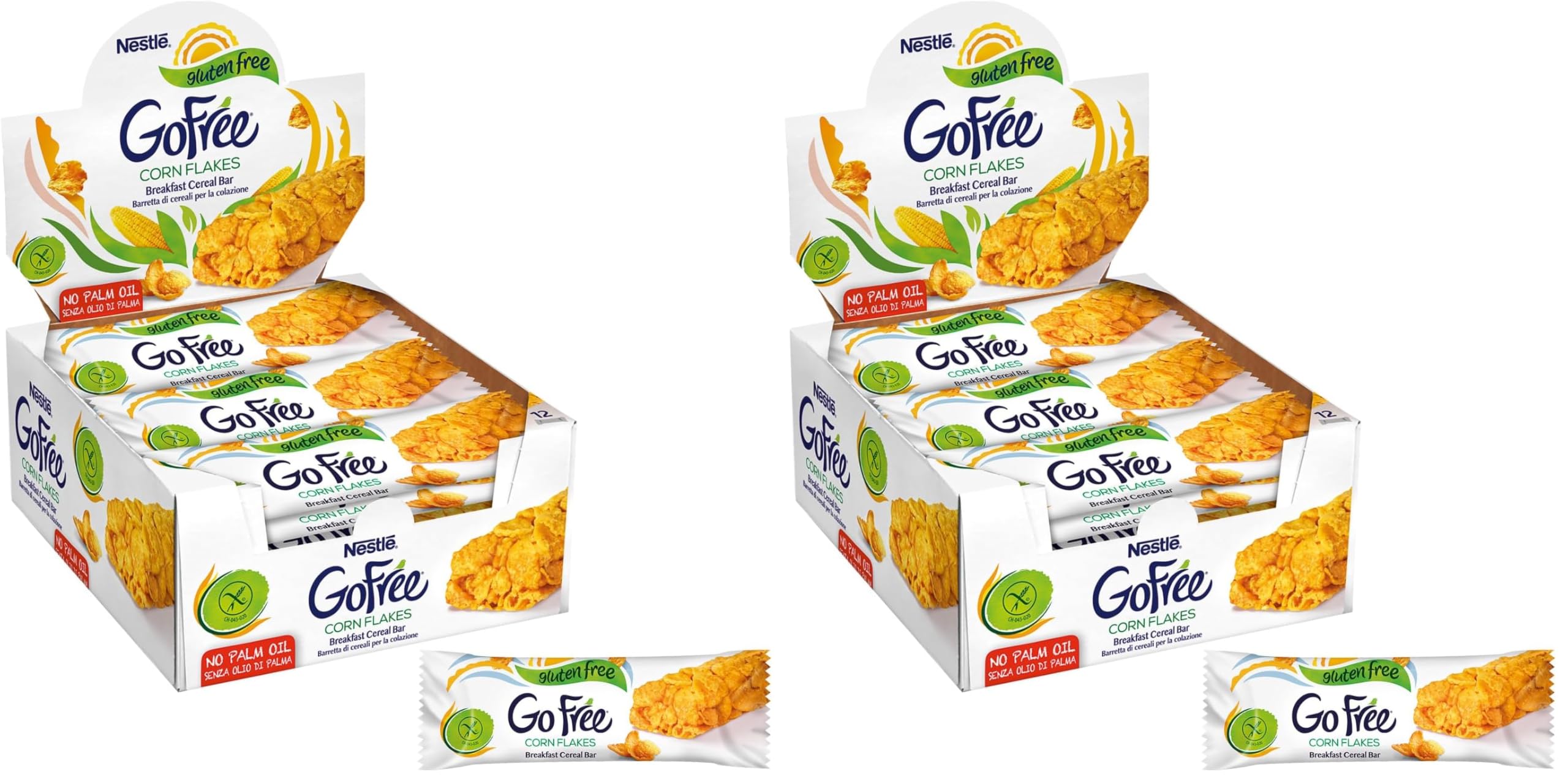 GO FREE Corn Flakes Barrette di Cereali Integrali Senza Glutine, 12 pezzi da 22g (264g) (Confezione da 2)
