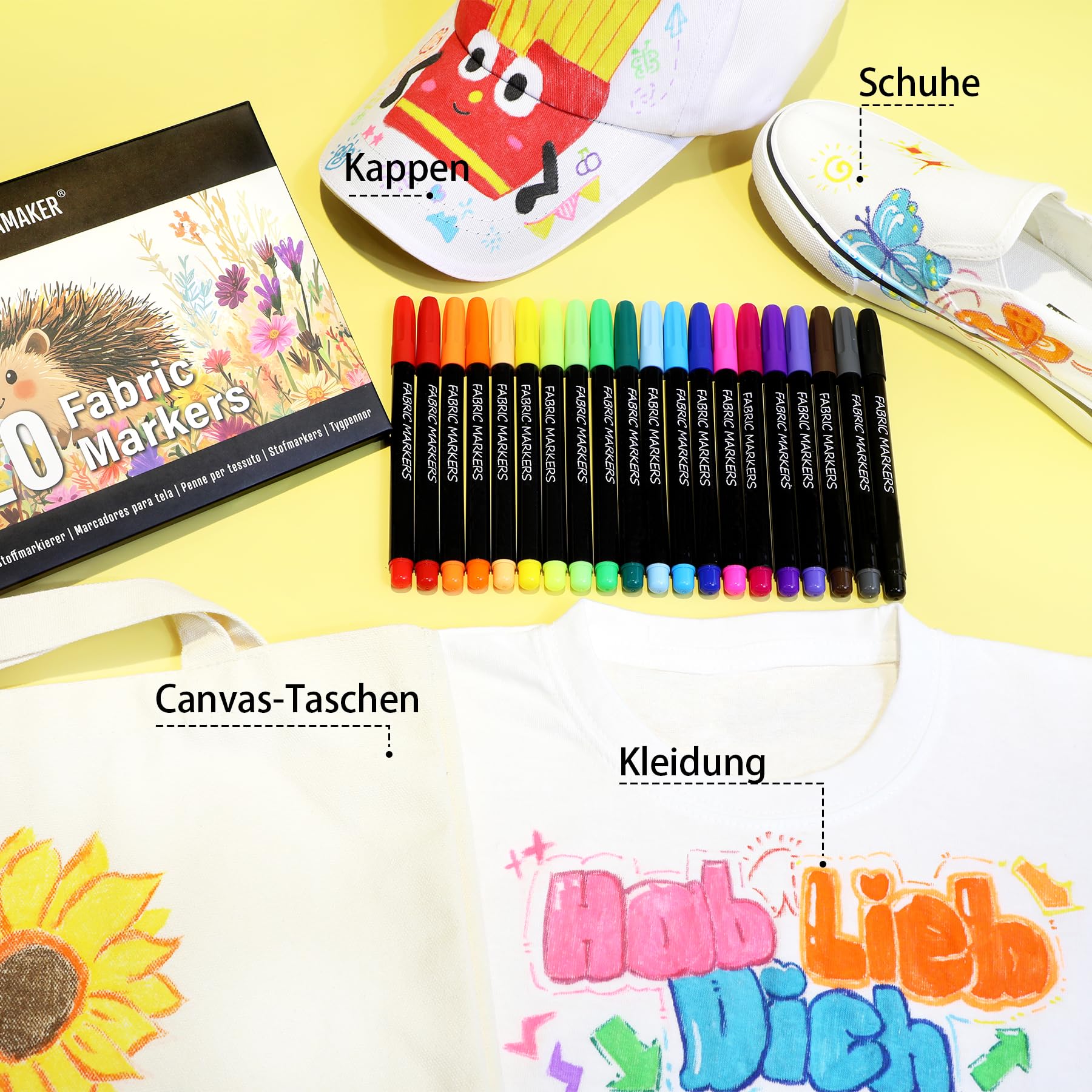 YAYNO Textilstifte Schwarz – 2 Stück Waschmaschinenfest Für T-Shirts, Stoffe & Basteln