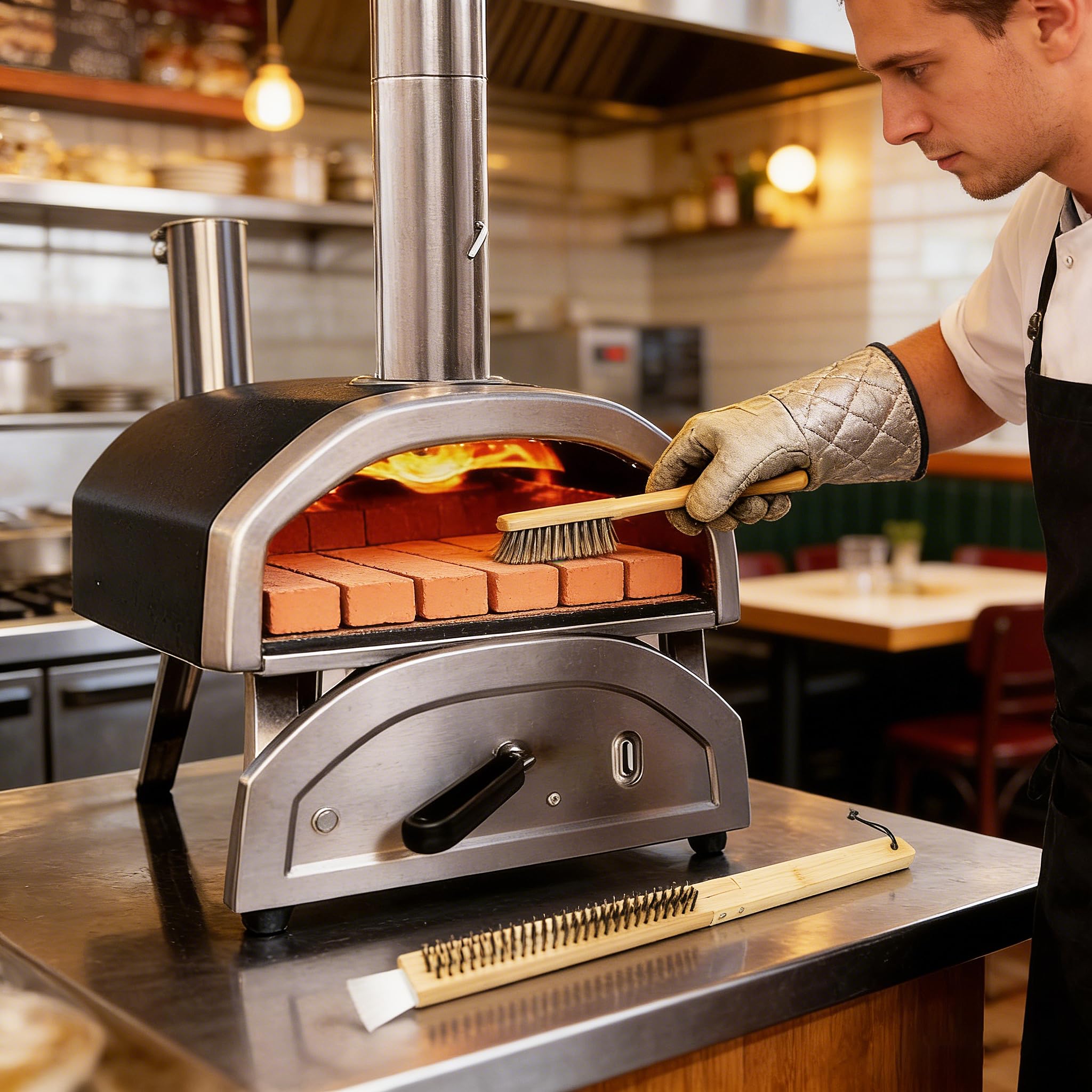 Spazzola Per Pizza In Filo In Acciaio Inossidabile, Rimovibile Pieghevole Set Di Spazzole Per Pulizia, Con Raschietto In Acciaio Inox, Accessori Per Forno a Legna e Pizza Alimentare Portatili