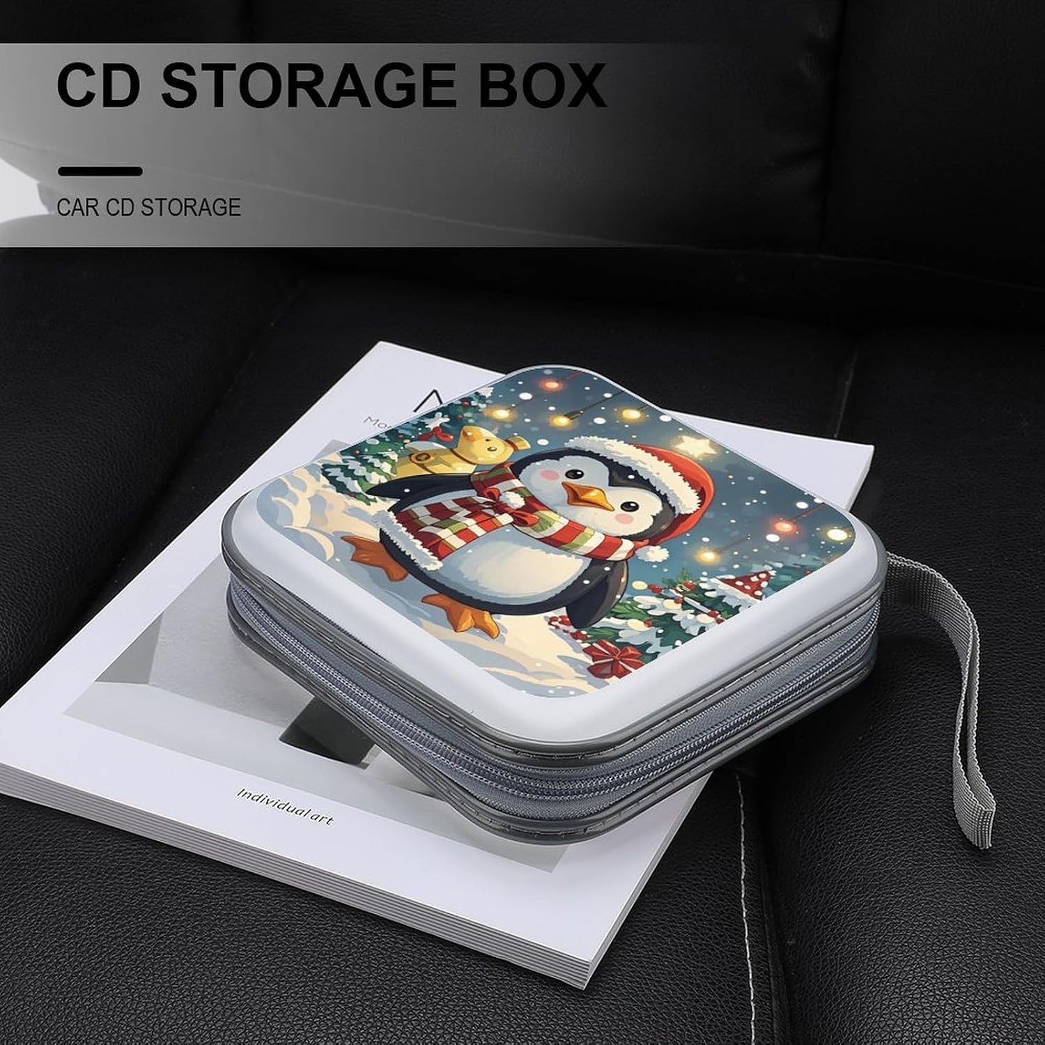 Christmas Funny Penguin CD Case 40 Sheets Capacity DVD Storage Bag Cute Portable Zipper DVD Case Holder Large Capacity CD Wallet for Car Home Office Games Disc Audio Music image 5