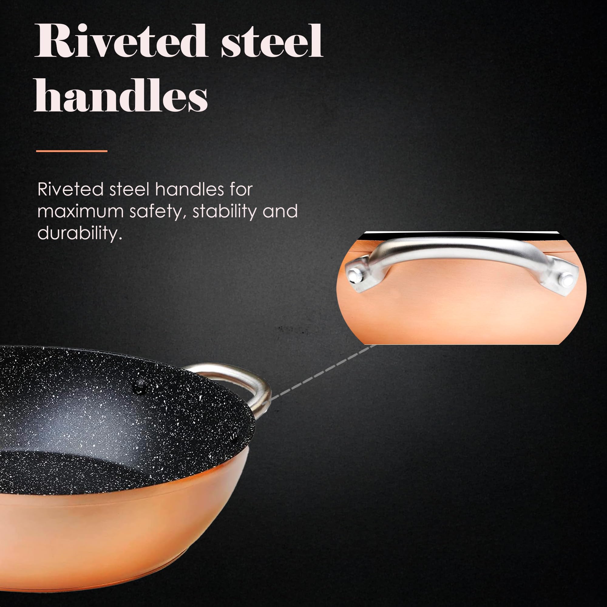 WECOOK! Professional Casseruola Bassa Induzione 24cm, Antiaderente Ecologico senza PFOA, Alluminio Forgiato, 2,8mm Spessore, Rame, Maniglia in Acciaio Inox, Vitroceramica, Forno, Lavastoviglie