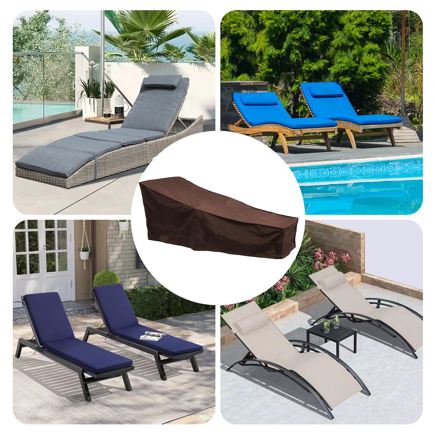 Funda para Tumbona de Patio, Resistente al Agua, Resistente A Todo Tipo de Clima, Funda para Muebles de Patio, 82 x 30 x 16 Pulgadas (Café-2Pcs)