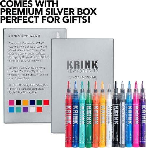 Miniatura 5 de Krink K-11 Juego de 12 marcadores de pintura – Marcadores de pintura acrílica de arte fino vibrante y opaco – Marcadores artísticos para superficies