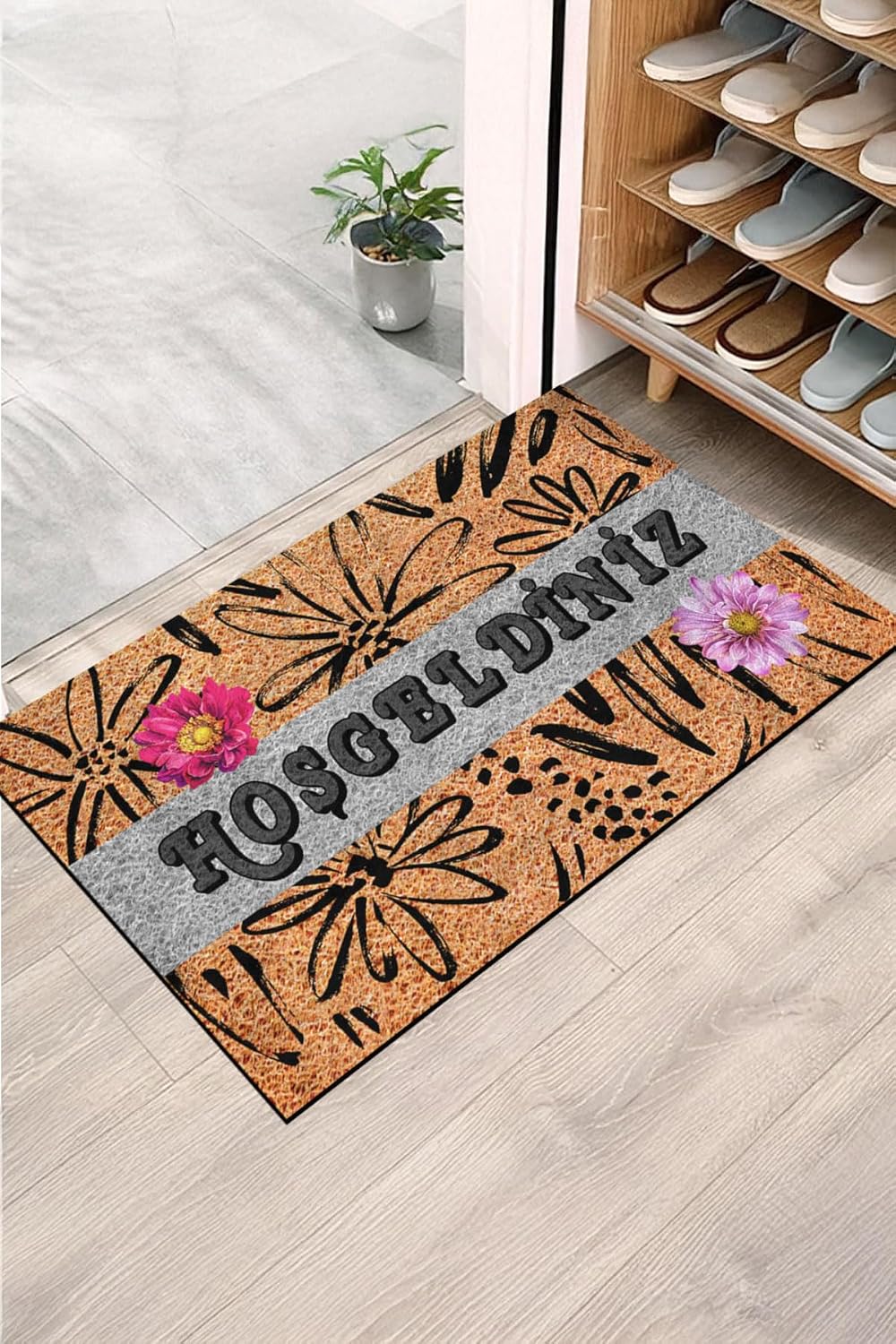 MONNHEIN Kapı Önü Paspası - Modern ve Şık Kapı Paspası | Ev, Ofis ve Dış Mekân Kullanımı İçin (Rustic Welcome Bloom)