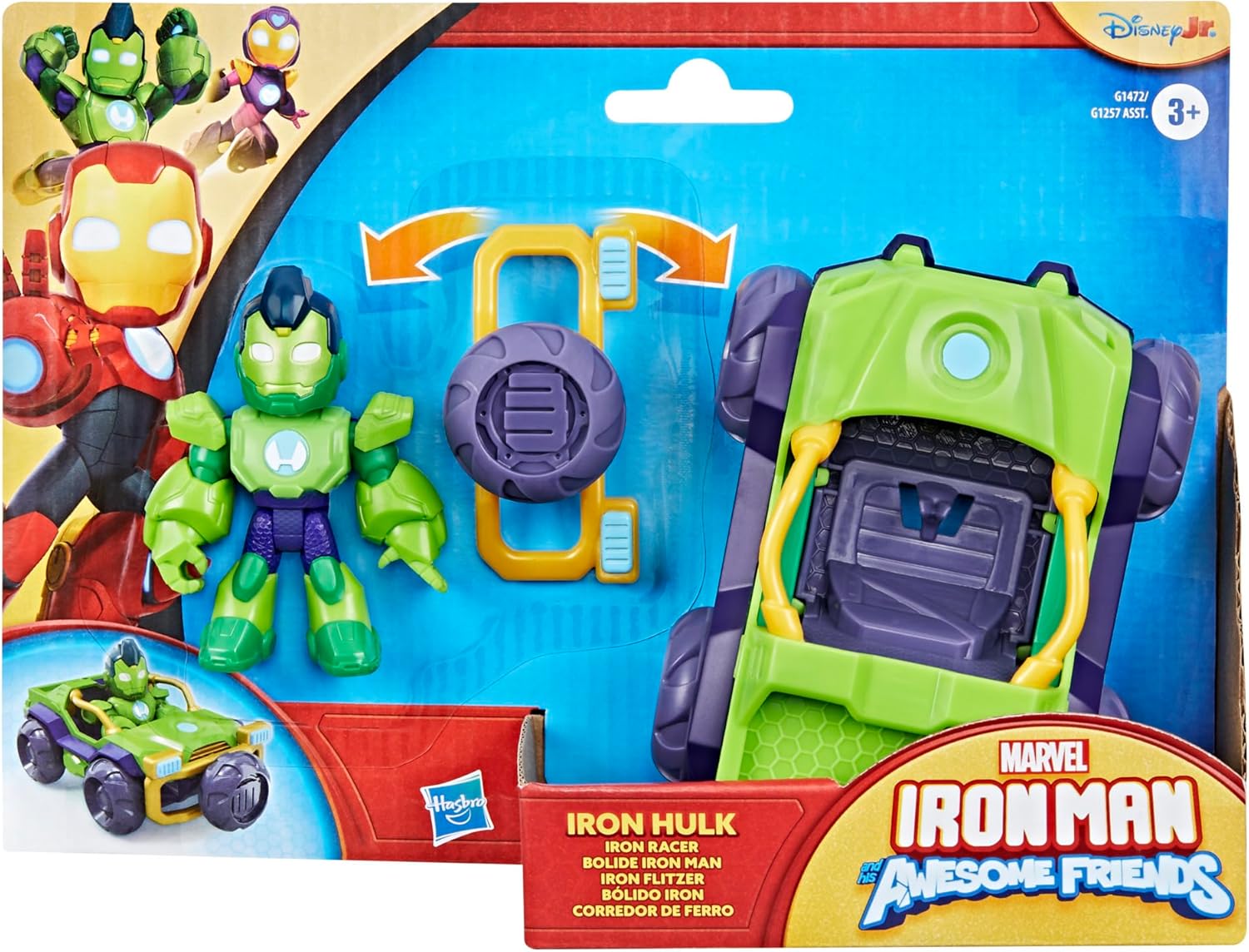 Marvel Iron Man and his Awesome Friends Iron Hulk Iron Racer Action Figure & Toy Vehicle, 3-Inch Super Hero Toys for Kids, Ages 3+