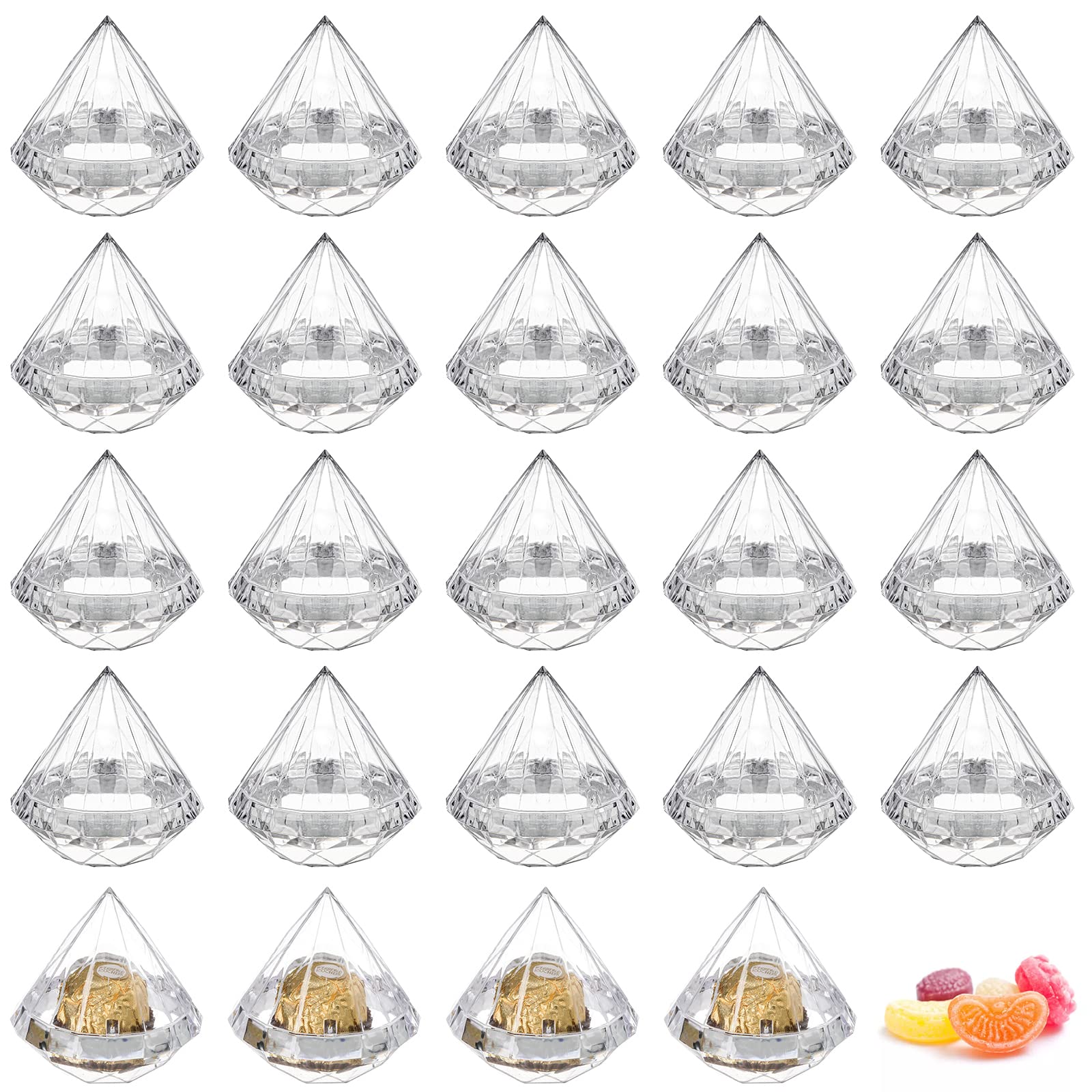Jucoan 24 Pack Clear Favor Boxes, Diamond Shape Candy Boxes, 3 x 3 Inch Clear Plastic Wedding Party Favor Candy Box Gift Box for Wedding, Baby Shower, Bridal Shower, Valentines Day Party