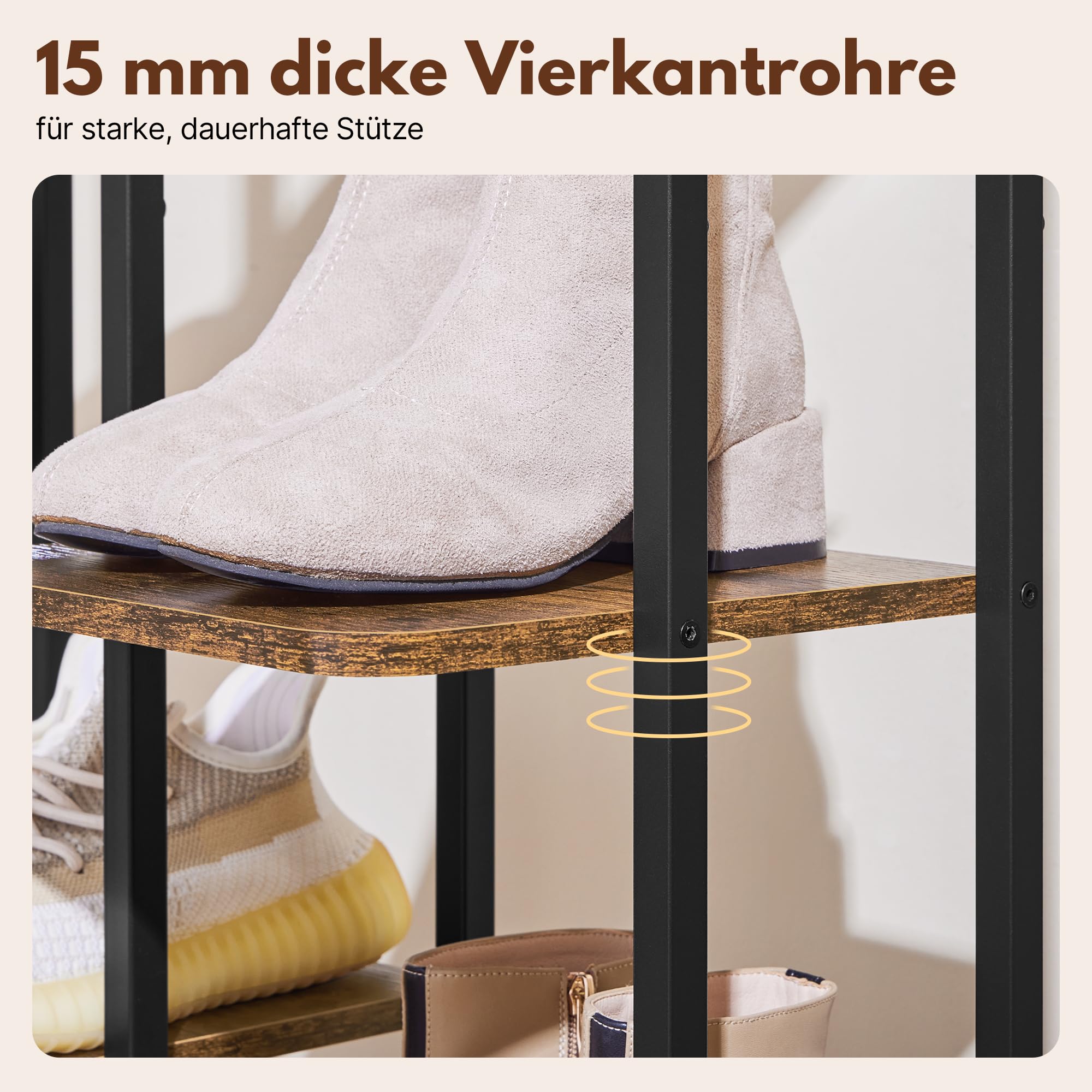 Yaheetech Schmales Schuhregal Schuhablage mit 10 Ebenen | Platzsparender Schuhschrank Holz im Vintage-Sti mit Haken für Flur/Ecke/Eingangsbereichl