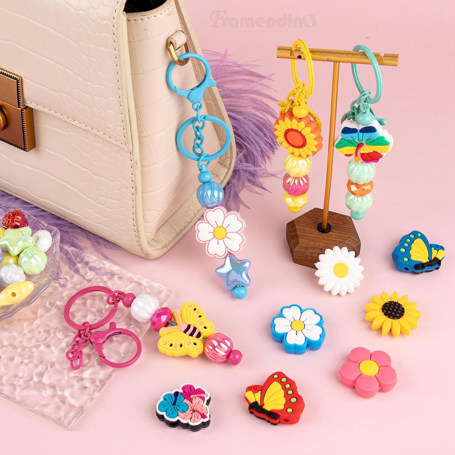 Framendino, 17 Pack Butterfly Flowers Focal Beads for Pens Cute Flower Silicone Beads for Making DIY Bead Pens Keychain Jewelry Crafts - Image 5