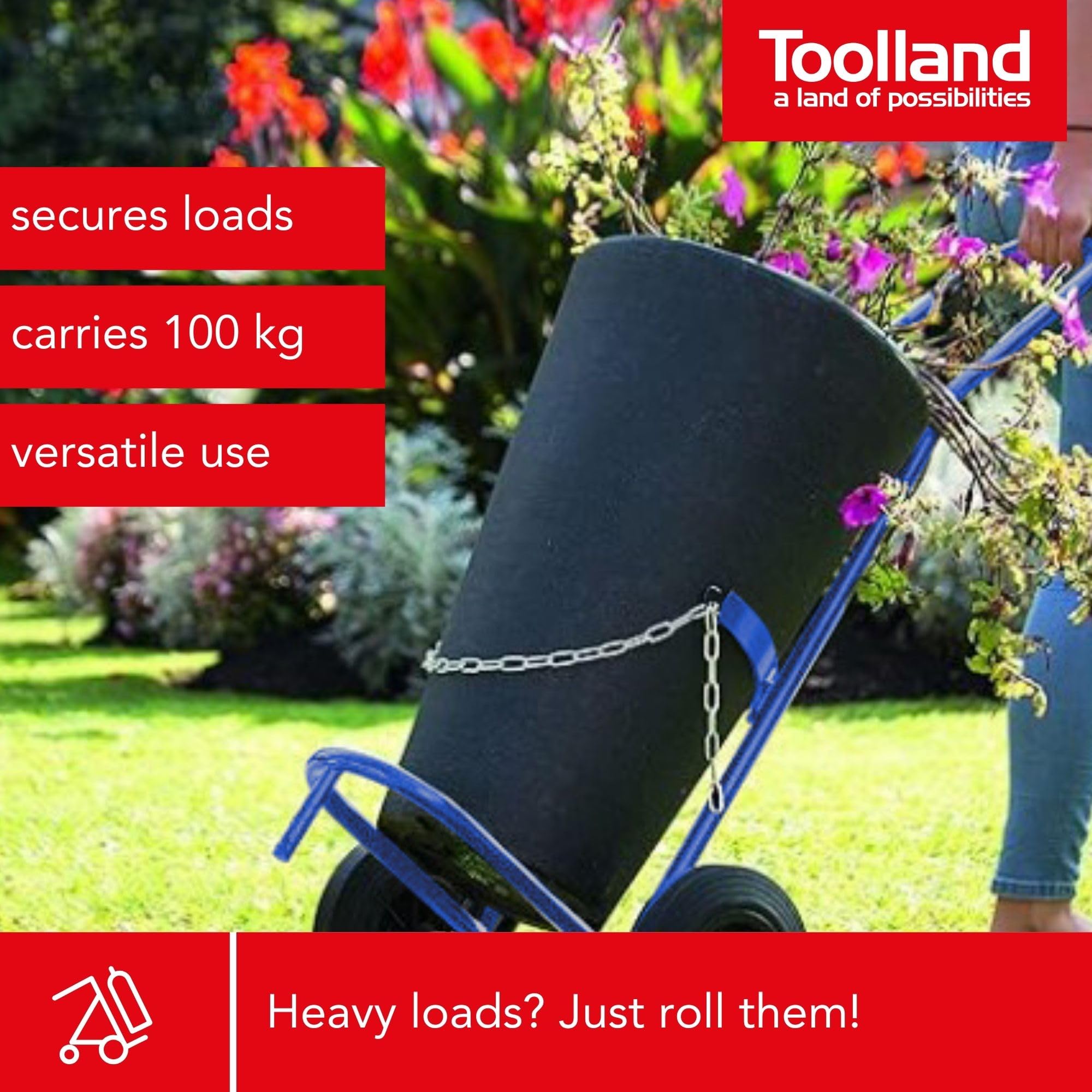 Toolland Carrito para bombonas de Gas 100 kg Cadena Ajustable Acero Inoxidable Ruedas 20 cm para propano butano barriles de Cerveza Interior Exterior