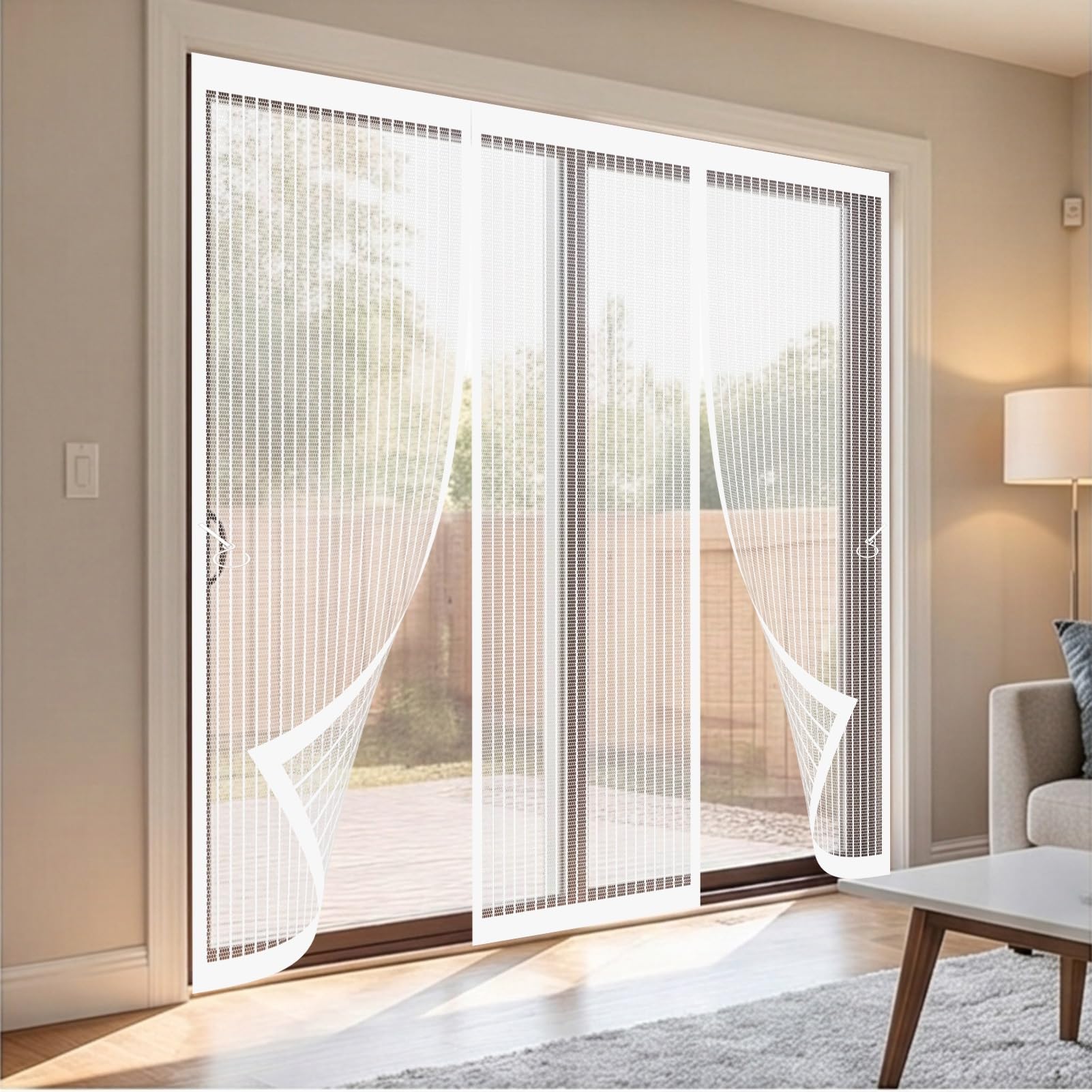 Magnetic Door Screen 192 x 240 cm Keeping Out Flies & Bug, Keep Fresh Air in Magnetic Fly Insect Screen Door Easy to Install Without Drilling for Balcony/Children's Room, White