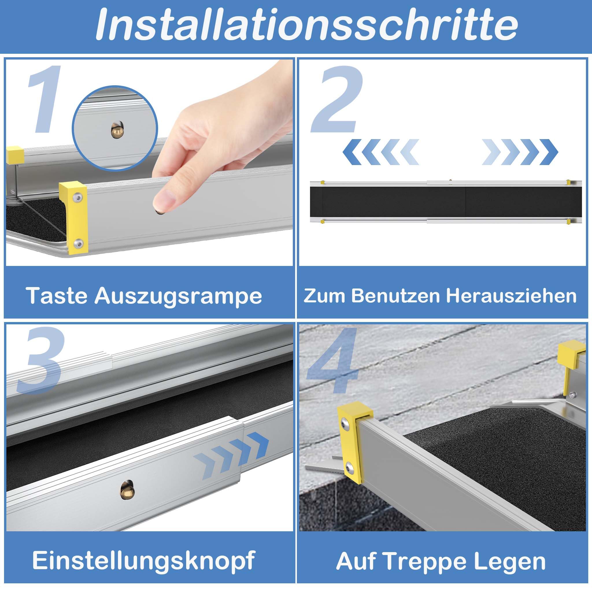 HENGMEI Rampa telescópica para silla de ruedas, riel telescópico, umbral de aluminio, para silla de ruedas, capacidad de carga de 300 kg, plata (121-213 cm)
