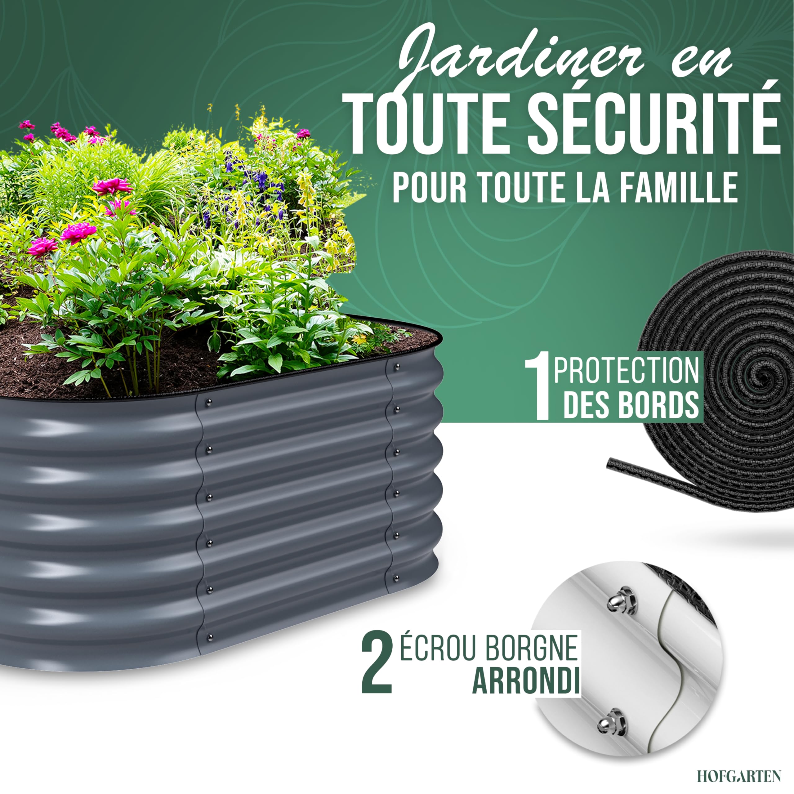 HOFGARTEN 200x60x42cm Potager Surélevé de Jardin [Kit Modulaire 6-en-1] Bac Potager Extérieur à Fond Ouvert en Acier Galvanisé Premium Zn-Al-MG, Durable & Antirouille - Modèle QuickGrow (Anthracite)