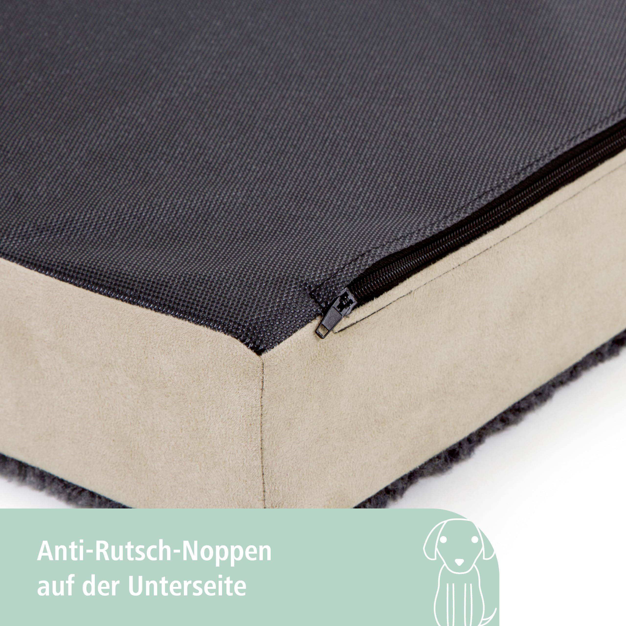 Kerbl Pet orthopädische Memory-Foam-Matratze | Beige/Anthrazit, 100 × 60 × 8 cm, orthopädisch, rutschfest und mit abnehmbarem Bezug aus Polyester und Plüsch