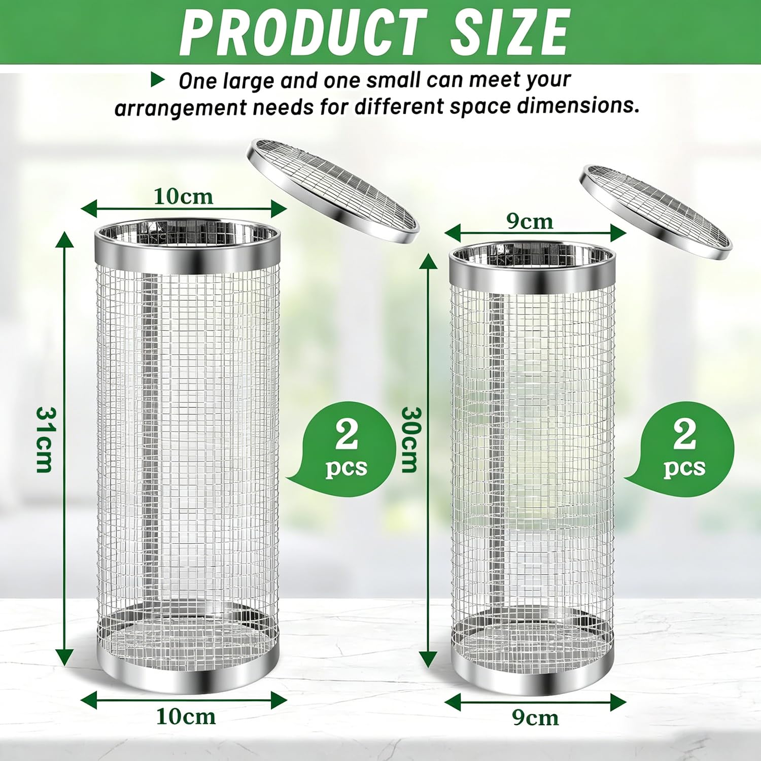 4 Stück Edelstahl Wurmkomposter Set, 2 Größen (Ø10/9cm) Inground Komposter für Garten, Hochbeet, Gemüsebeet, Kompostbehälter für Biomüll, Natürlicher Dünger für Pflanzen