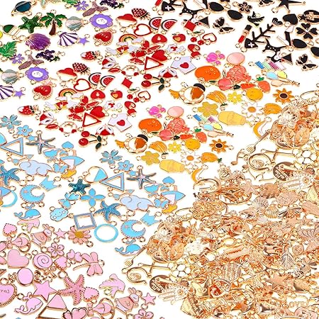 Acejoz 300Pcs Gold-Plated Enamel Charms for Jewelry Making - Wholesale Bulk Assorted Earring Charms for DIY Necklace Bracelet and Crafting (Multicolor)