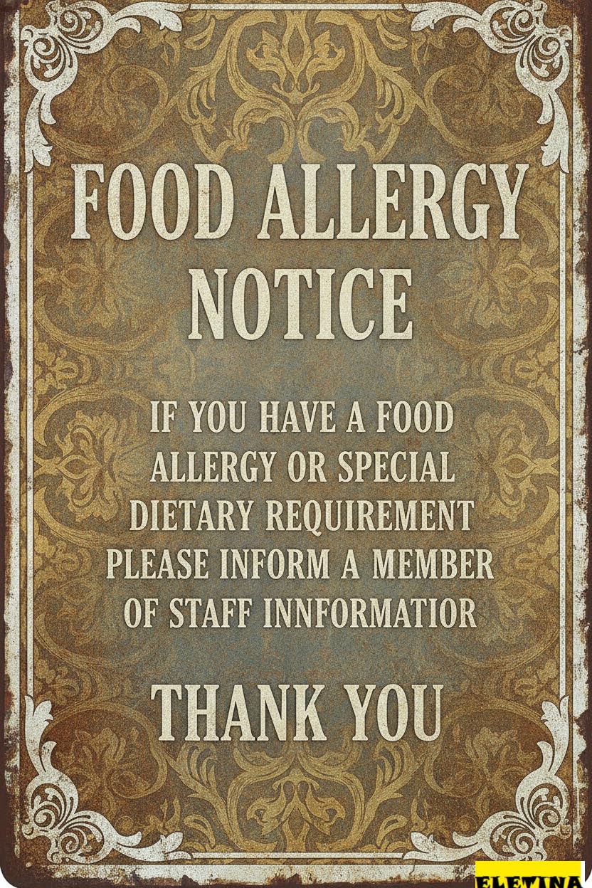 Food Allergy Warning Safety Tin Sign, 8x12 Inch Decor