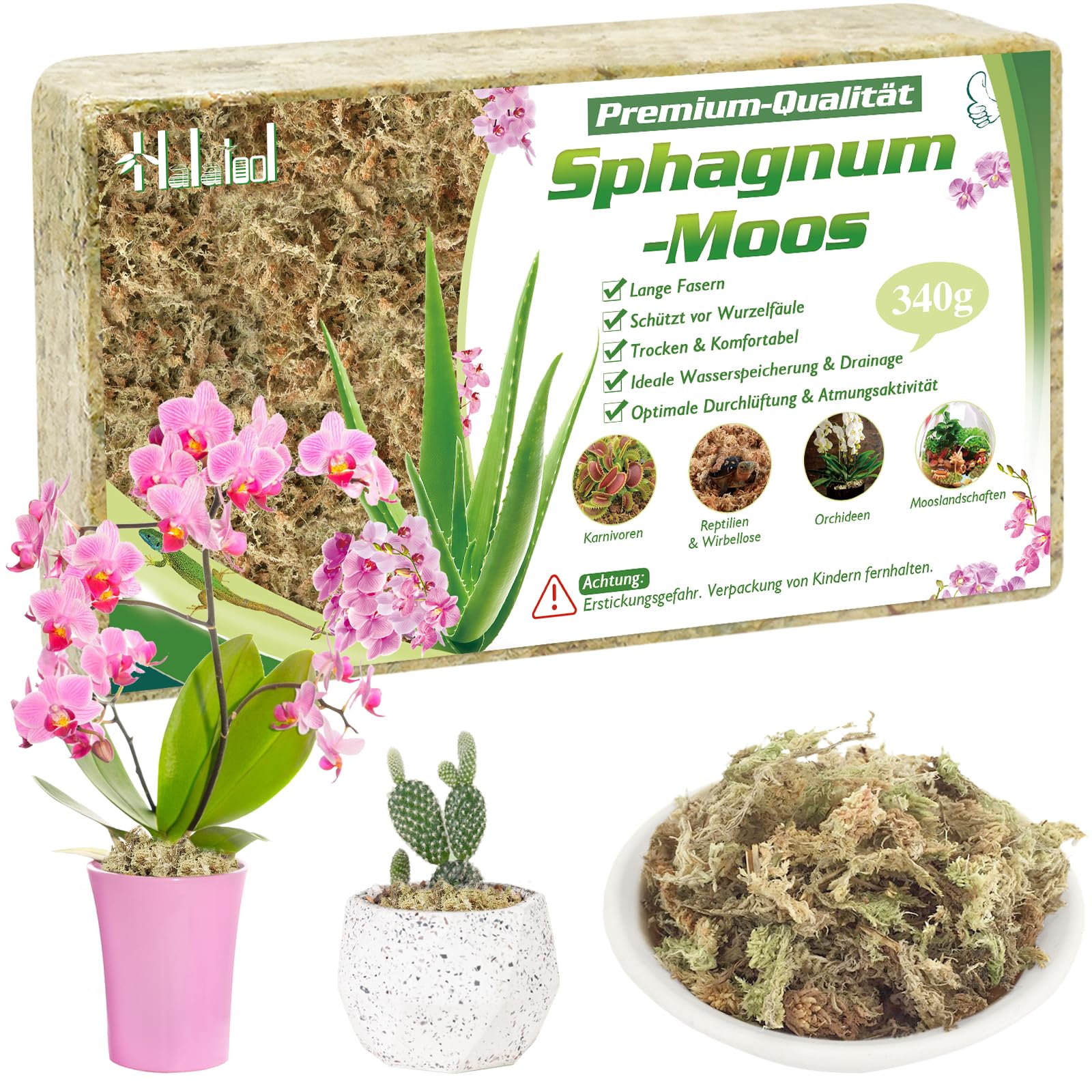 Halatoo 170g Sphagnum Moos für Pflanzen，Natürliches Torfmoos Langfaser，Moos für Orchideen Terrarien,fleischfressende Pflanzen,Sukkulenten und Reptilien.