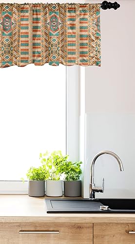 Miniatura 3 de Ambesonne Cenefa tribal para ventana, paquete de 2, patrón de tribu secreta en estilo bohemio, cenefas de cortina con bolsillo para barra para