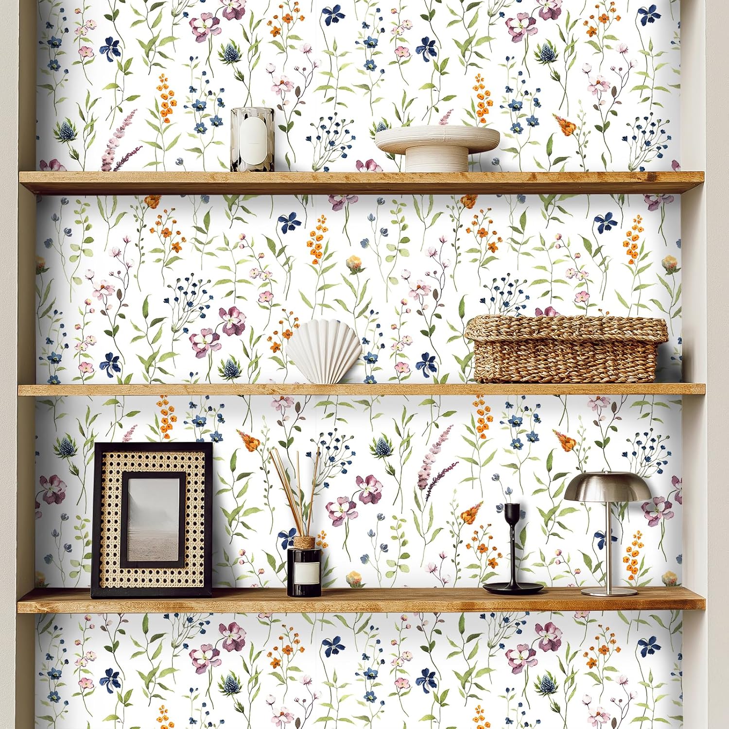 VaryPaper 17.7''x78.7'' Bright Wildflower Wallpaper Peel and Stick Boho Floral Contact Paper for Cabinets Desk Waterproof Floral Wallpaper for Bedroom Nursery Removable Self Adhesive Flower Wall Paper