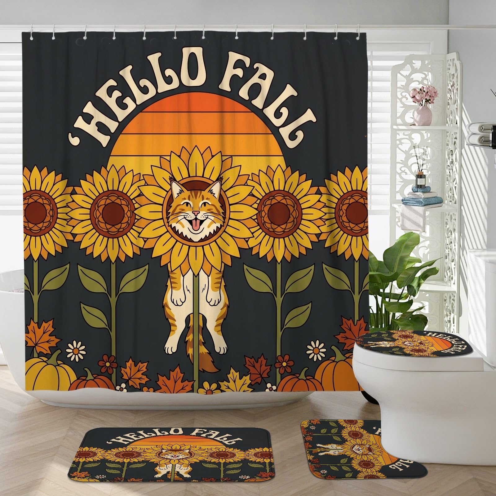 Tapis antidérapants pour abattant de toilettes en forme de U - Motif chat 183x183