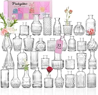 Glas Knospe Vase Satz von 33 Stück, Kleine Vasen für Rustikale Hochzeit Mittelstücke, Mini-Vasen Home Table Flower Decor, Klare Vasen