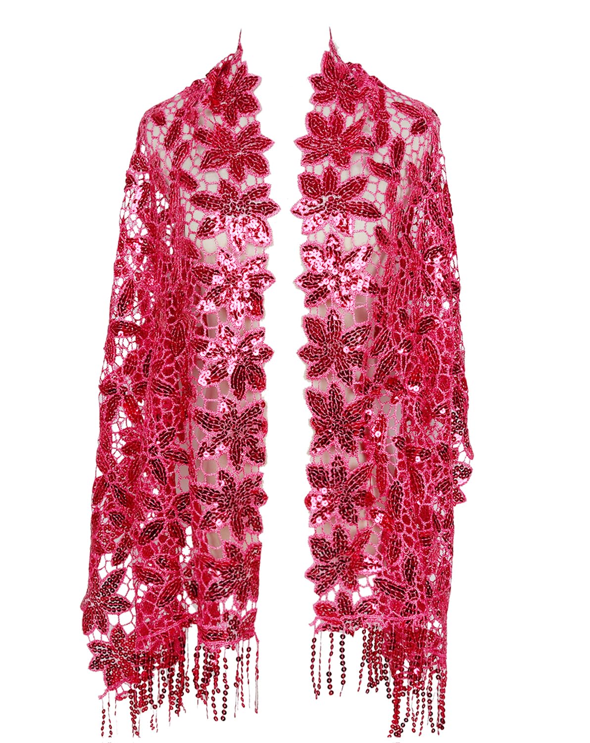 L'VOW Glittering 1920s Scarf for Women Mesh Sequin Wedding Cape Fringed Evening Shawl Wrap