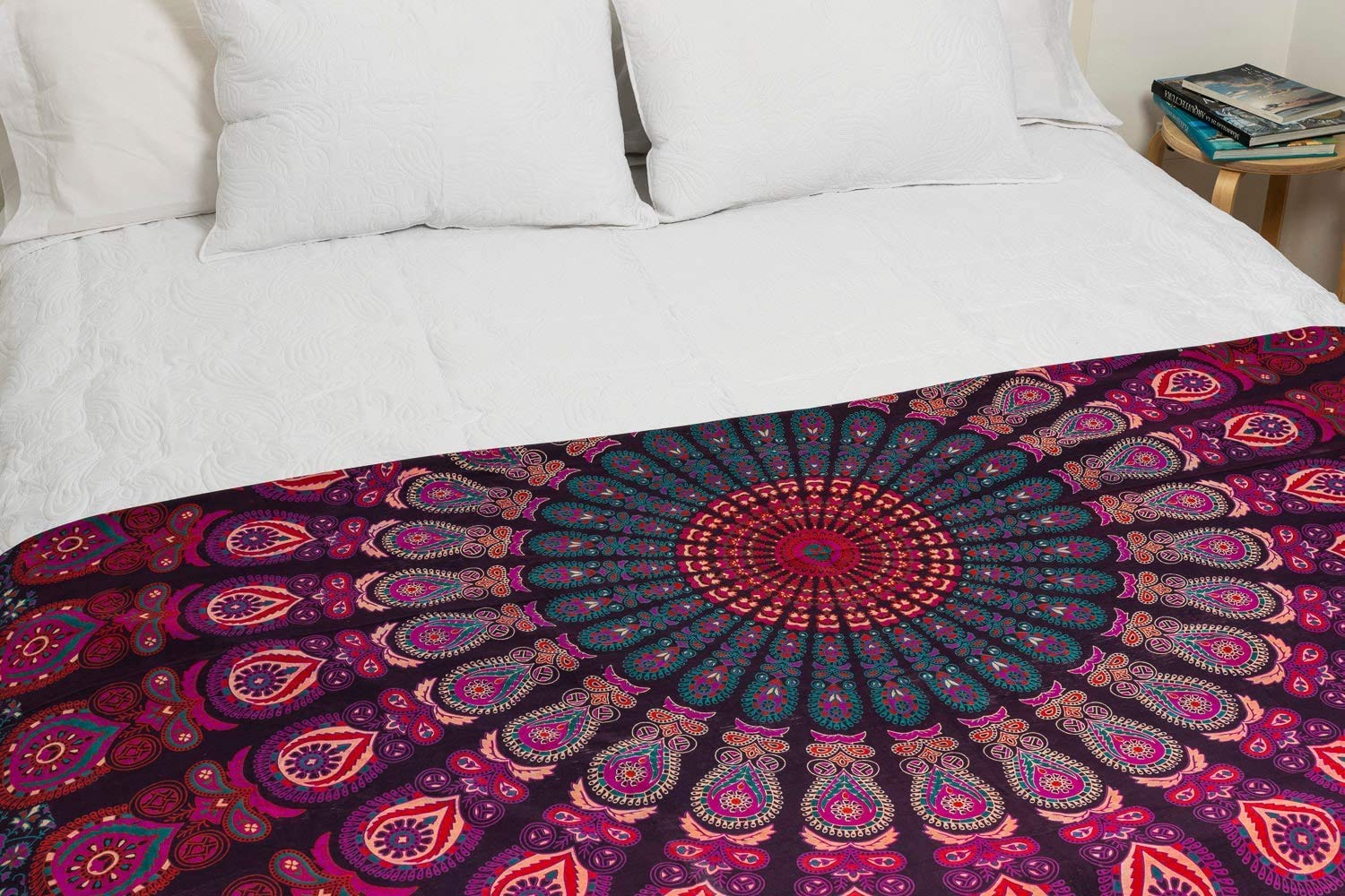 MOMOMUS Mandala gobelin naturalny, 100% bawełna, duży, uniwersalny - dekoracyjne gobeliny ścienne - idealne do dekoracji domu, sypialni lub salonu - ok. 210 x 230 cm