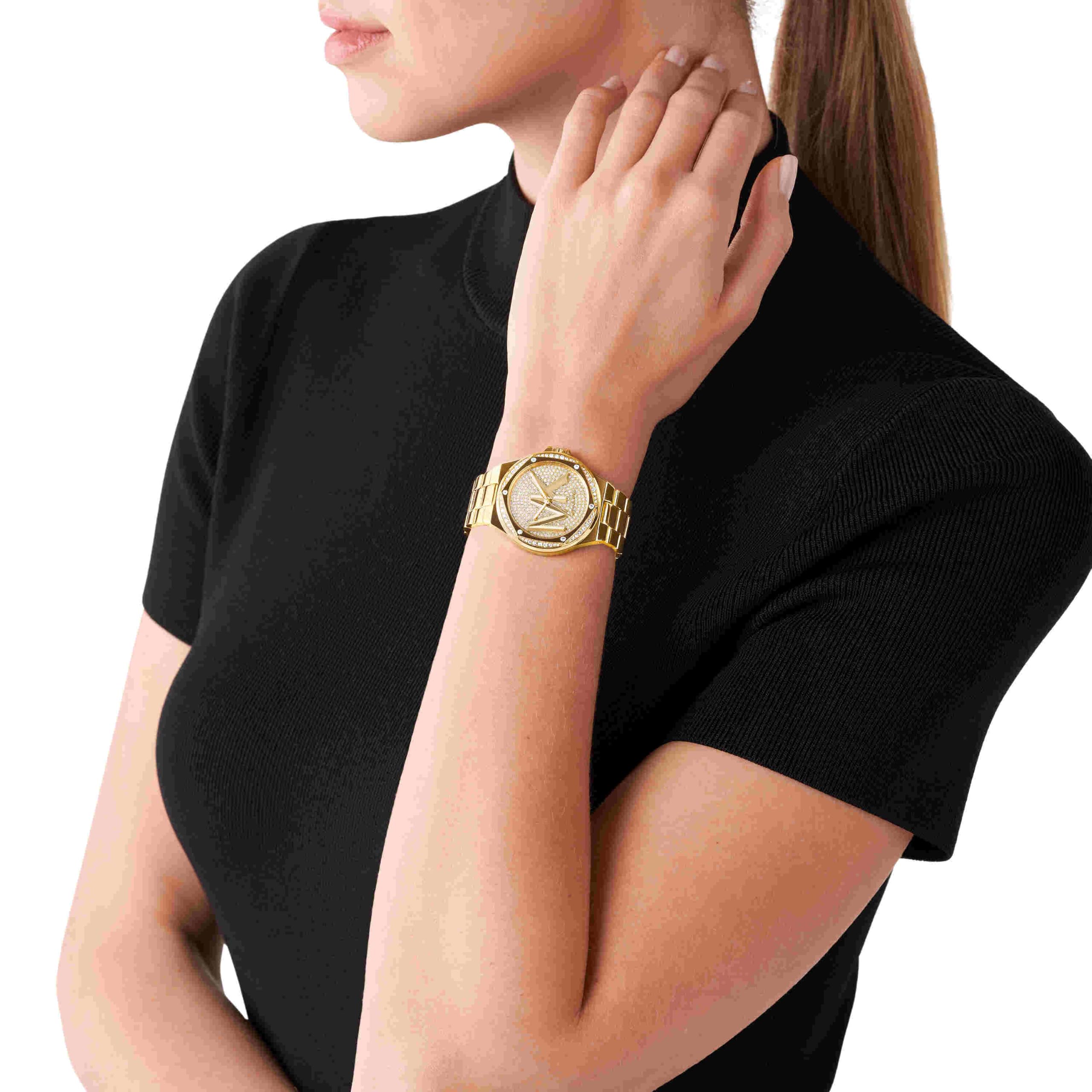 Michael Kors Orologio Lennox da donna, Movimento al quarzo a tre lancette in tonalità oro con cinturino in acciaio inossidabile