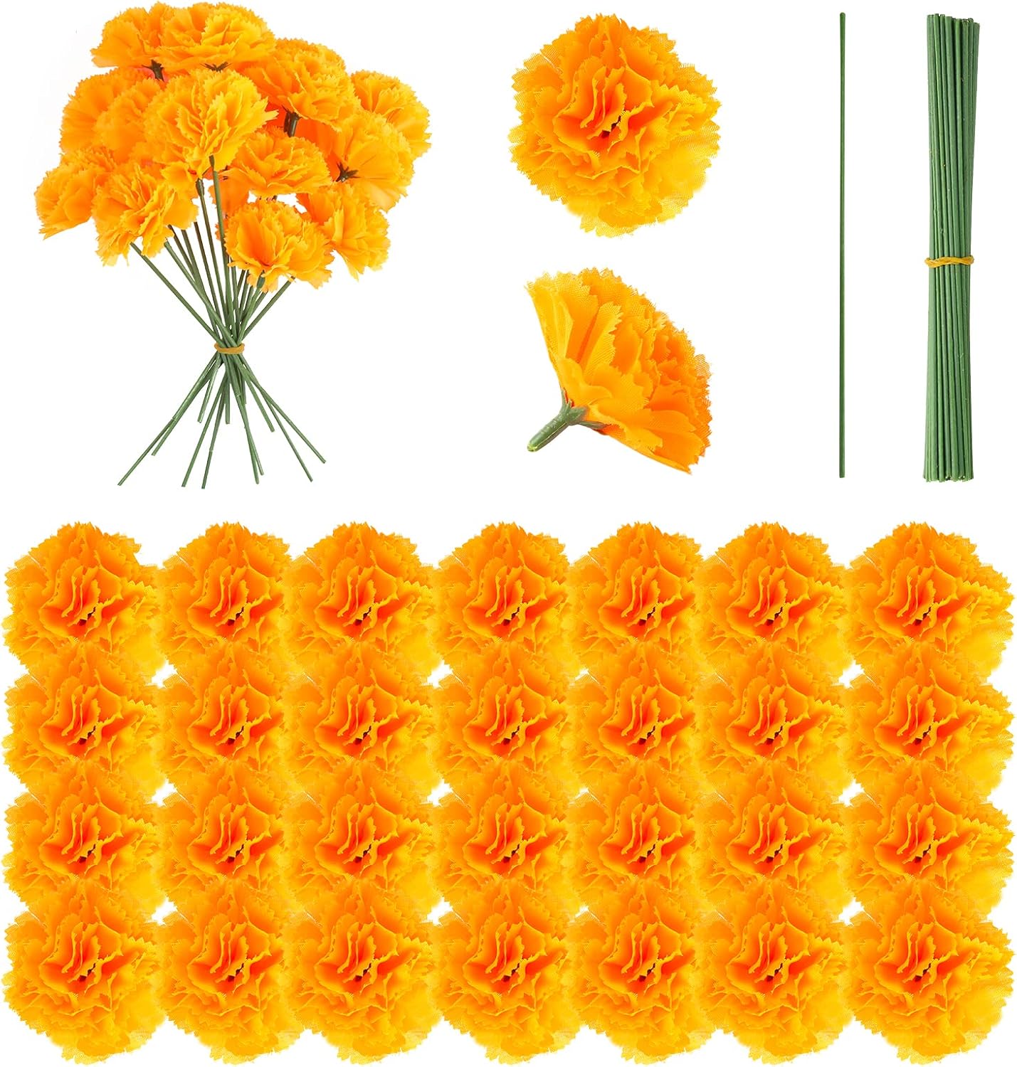 CCINEE 50PCS Marigold Flowers Heads Bulk Silk Artificial
