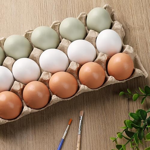 Miniatura 6 de POPLAY 15 huevos falsos de madera, 3 colores de huevos de gallina de madera, huevos de imitación para manualidades, huevos de Pascua, pintura de