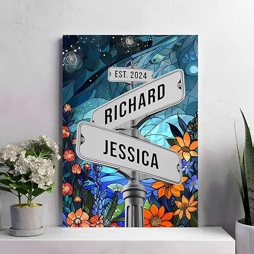 Miniatura 17 de Letrero de calle vintage personalizado para parejas, letrero de calle Crossroads, el mejor regalo para parejas, póster de lienzo vintage con letrero