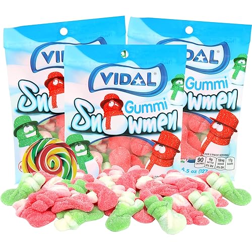 Needzo Bolsas de gomitas navideñas de caramelos navideños, calcomanía de remolino incluida, 4.5 onzas, (paquete de 3) (muñeco de nieve)