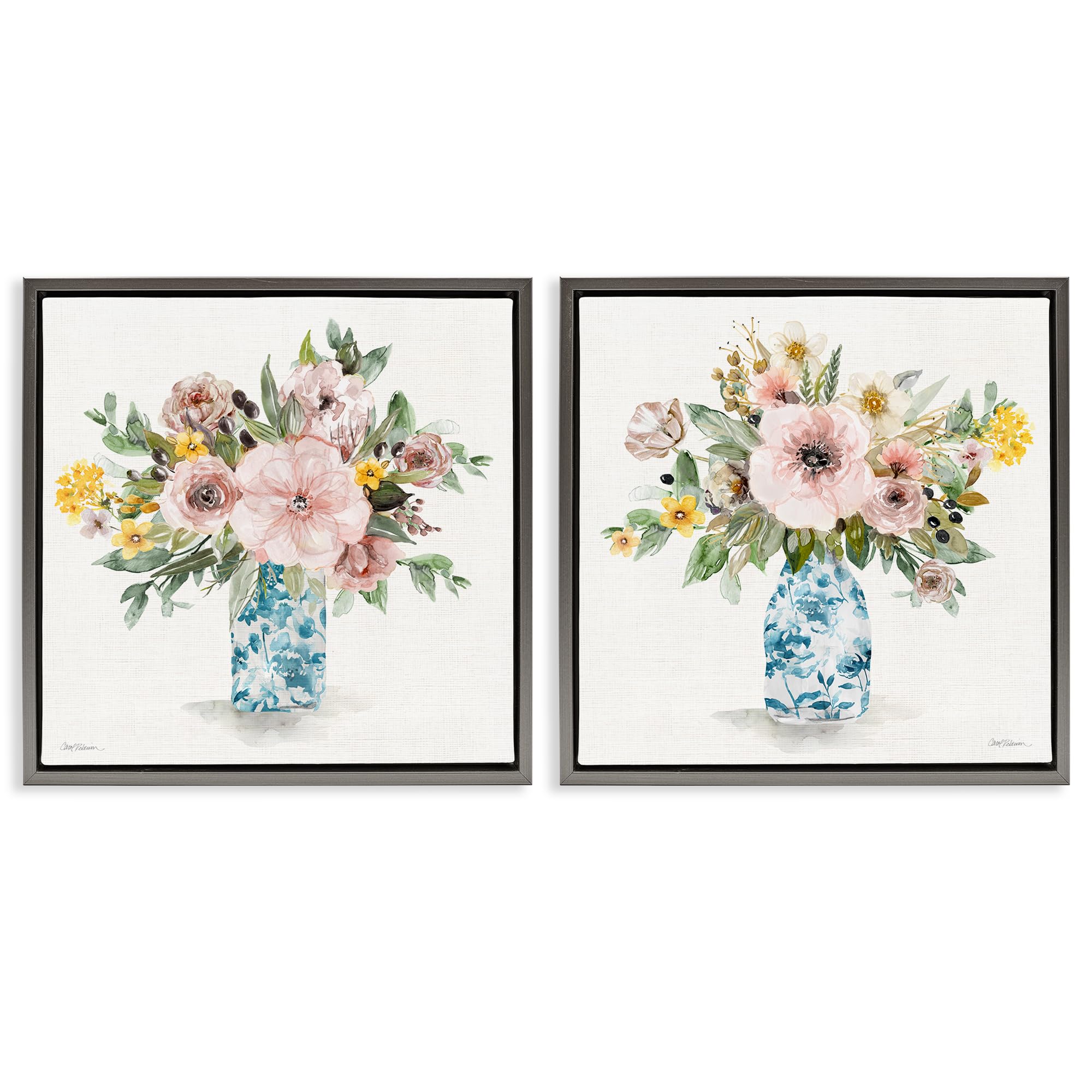 Stupell Industries Chinoiserie Bouquet Watercolor Vase 'Summer Chinoiserie Flowers'| 2Pc Floating Frame Art Set 2