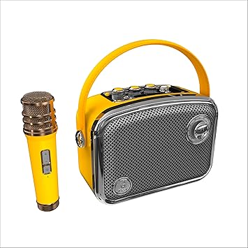iGear Classic Retro Bluetooth Speaker with Wireless Mic | 50W Powerful Sound, 2500mAh Battery, Bluetooth 5.3, MP3 Player, AUX | Portable Karaoke Speaker for Home, Parties & Gifting (Yellow)