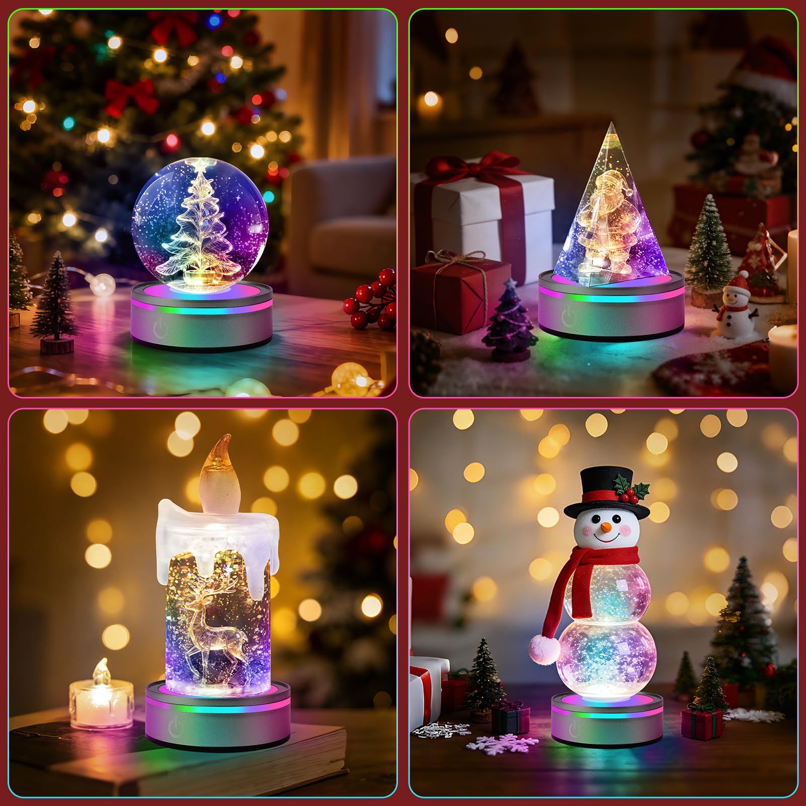 EEEKit 2 Stück Led Licht Sockel, 6 Farben Rund Led Leuchtsockel Display Basis Ständer für Kristall Glas Flat Concave Base