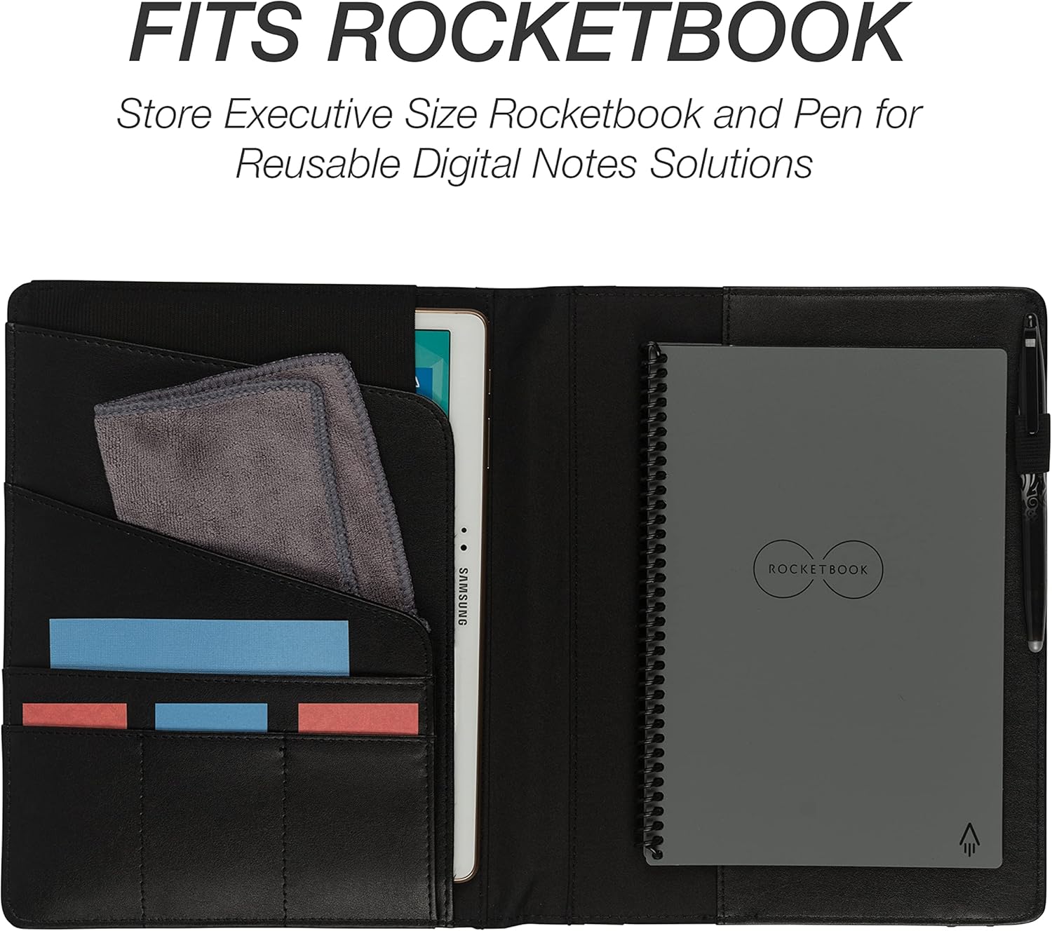 Integrity Padfolio Notebook Organizer and Business Planner, Soft Padded Faux Leather Cover, Holds up to 10.1 Inch Tablets, Journal Writing Pad with Strap, Multiple Pockets, Pen Holder, Black : Office Products