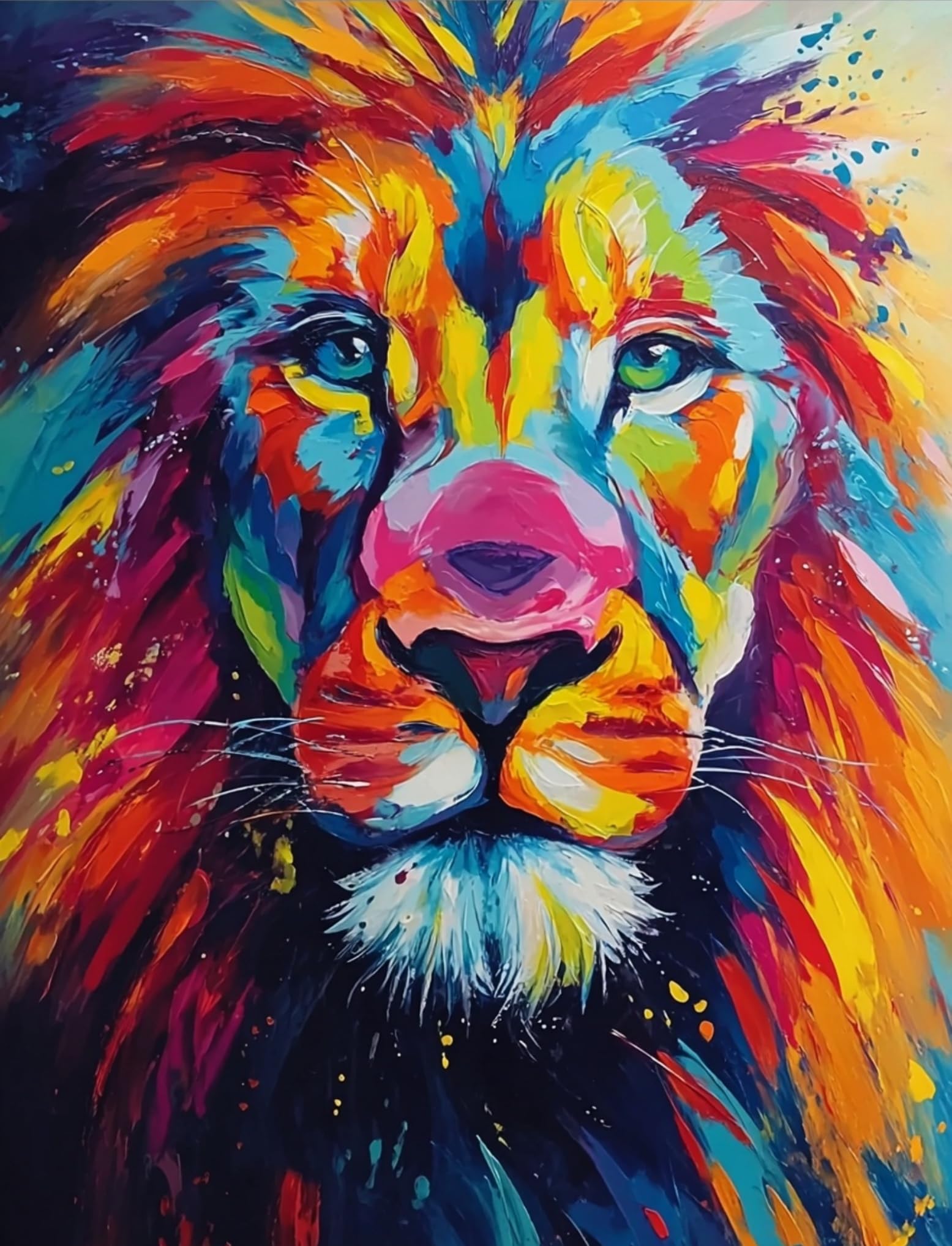 WANGWANGMIAO Paint by Numbers for Adults Beginner,Colorful Lion Acrylic Painting by Number Kits on Canvas for Home Wall Decor Gift 16x20 Inch，with Frame