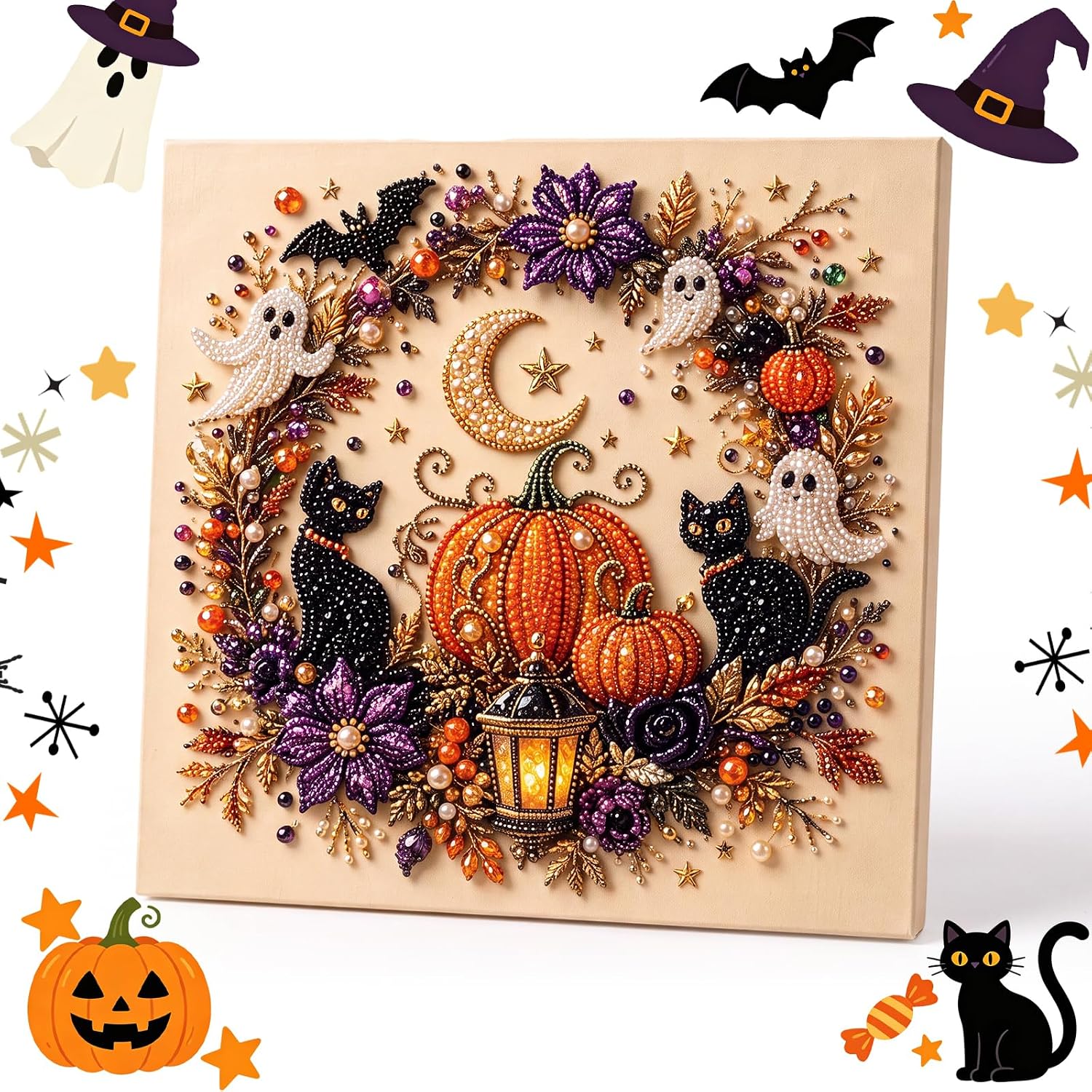  Pearl Art Kits for Adults,Halloween Pearl Art Kit,Cute Ghost 3D Diamond Art DIY Craft Kit,Spooky Cute 3D Diamond Crafts for Adults,DIY Fall Home Decor Wall Art,Party Gift-f