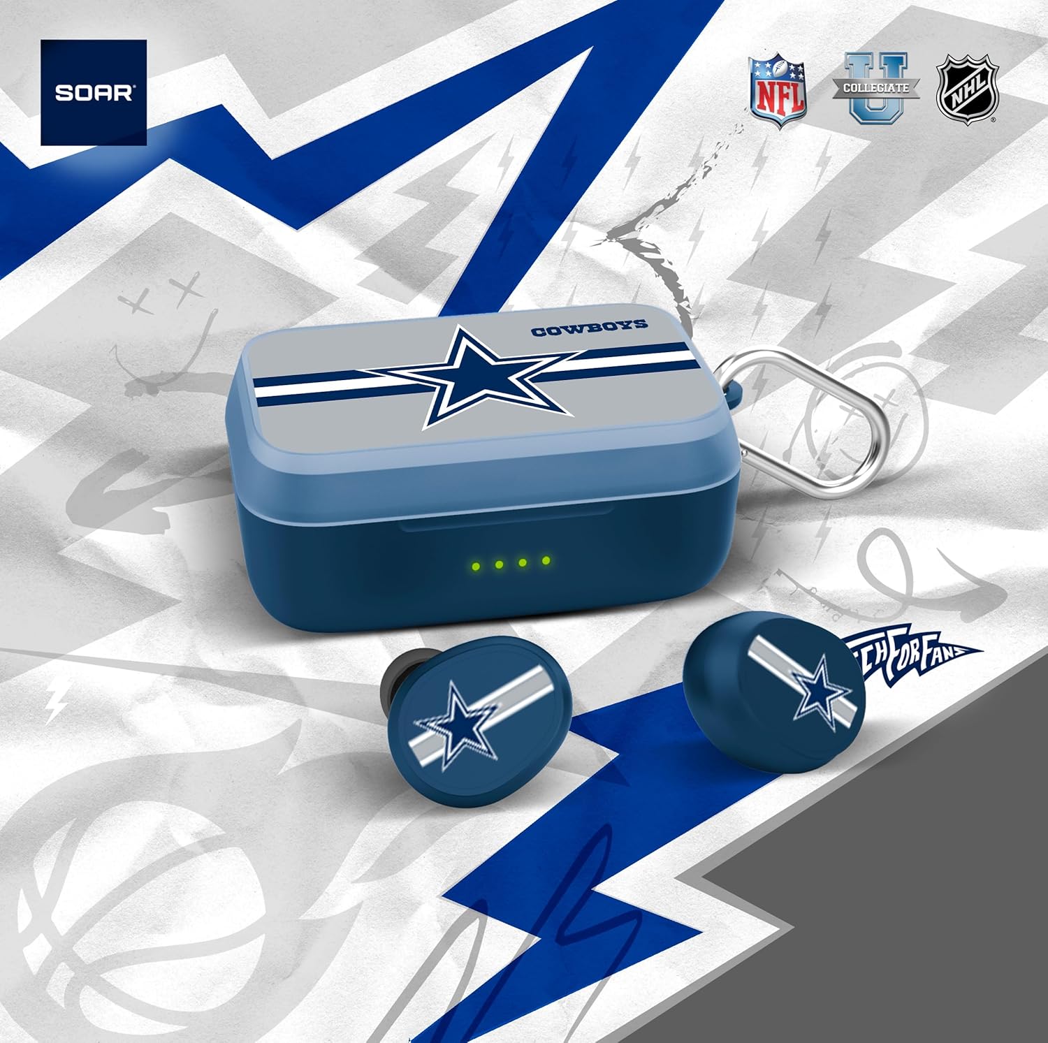 SOAR NFL Wireless Sport Earbuds: Comfortable Fit & Convenient Charging
