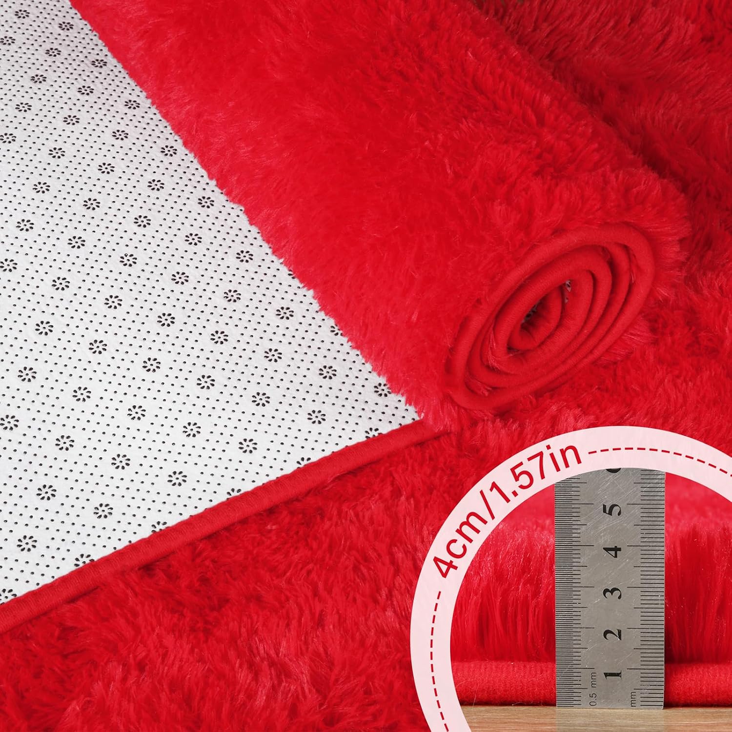 DETUM Red Shaggy Runner Rug 2x8 Feet - Fluffy Red Runner Rugs for Bedroom Living Room Soft Rugs for Kids Room Non-Slip Nursery Office Dorm Washable Carpets Home Decor