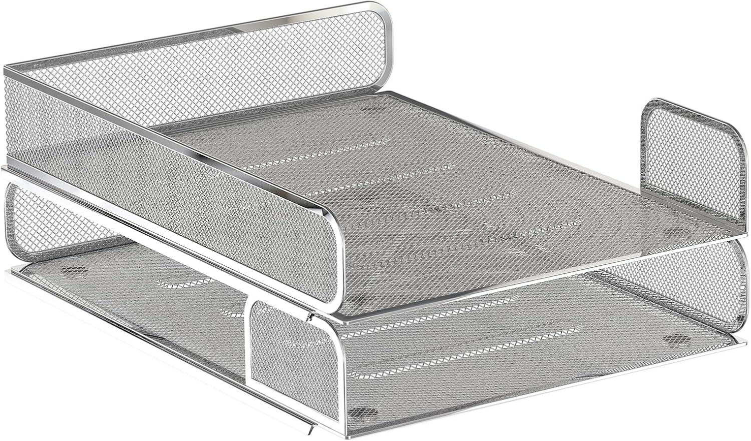 Bandeja abierta lateral de malla de acero para organizador de escritorio, 1 o 2 direcciones, apilable, magnética (plateado)