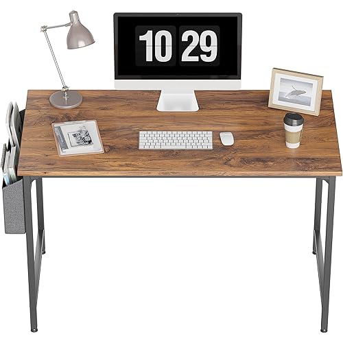 CubiCubi Study Computer Desk 47" Home Office Writing Small Desk, Modern Simple Style PC Table, Black Metal Frame, Deep Brown