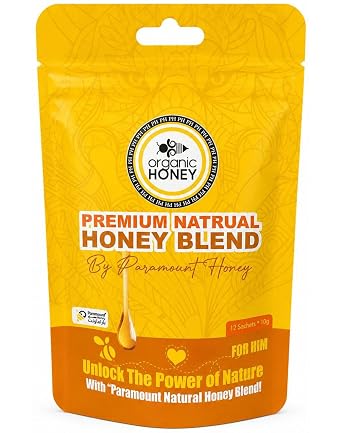 Paramount Honey Premium Natural Honey Blend with Bee Pollen, Bee Jelly, Panax Ginseng,Cinnamon, and Clove & Mineral Resin Shilajit Extract Pack of 12 Sachets 10g Each
